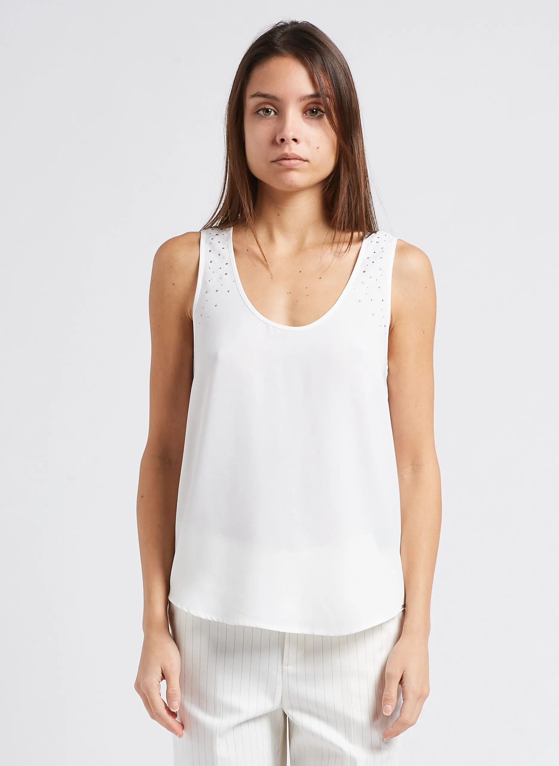 Top col rond à clous Blanc