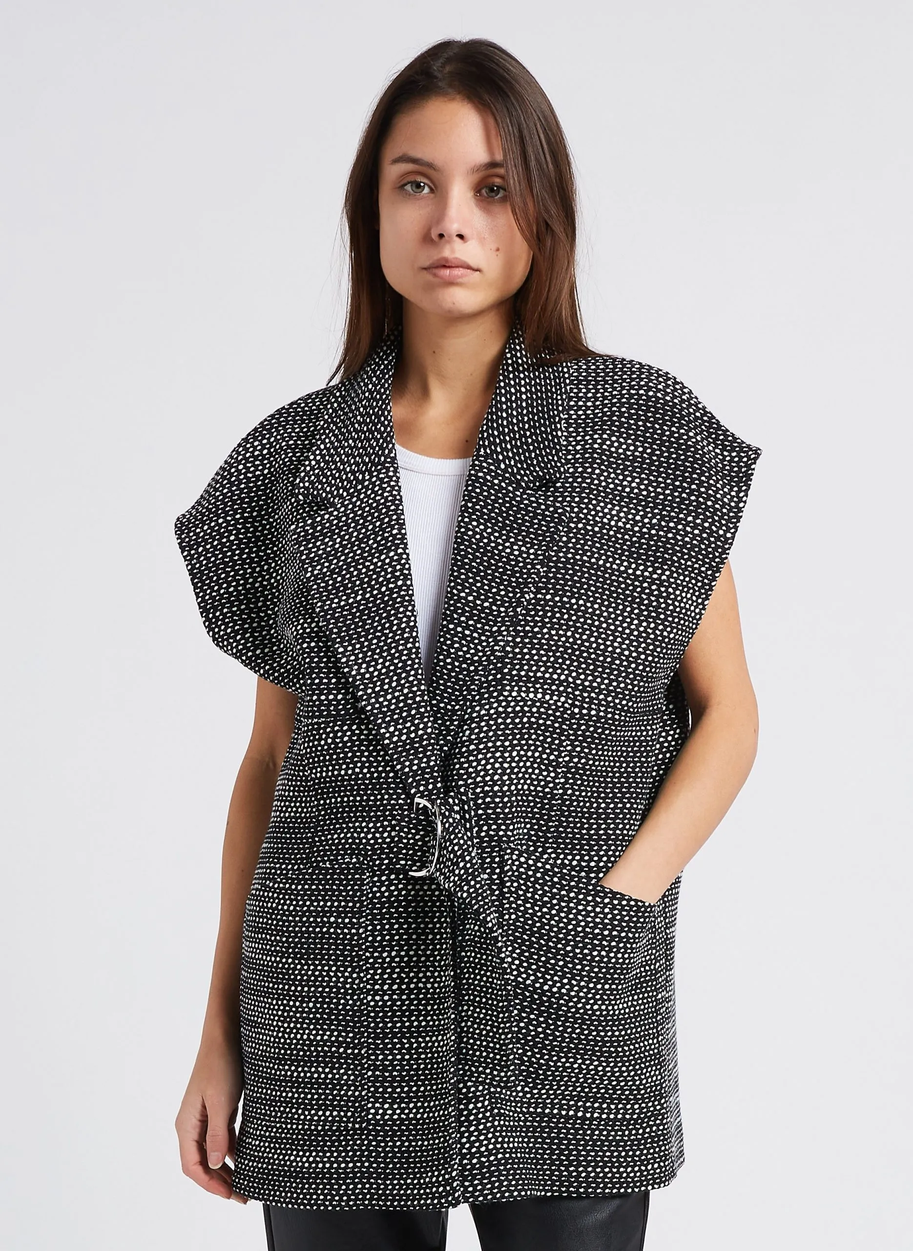 Veste col tailleur en coton mélangé Noir