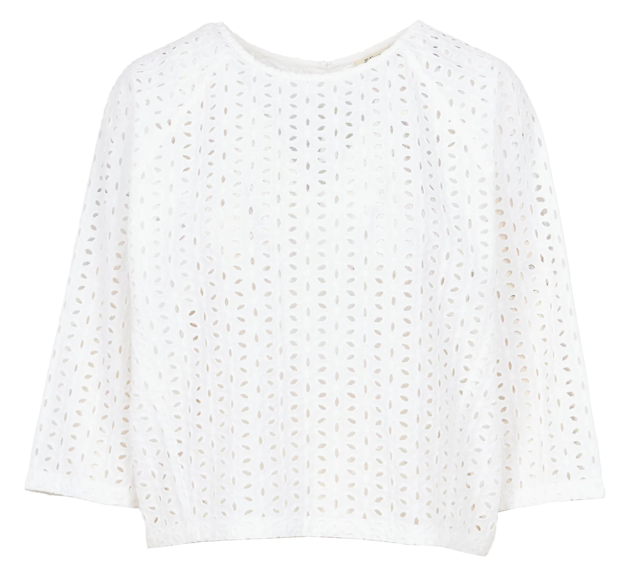 Top droit col rond en coton brodé Blanc DIVINE