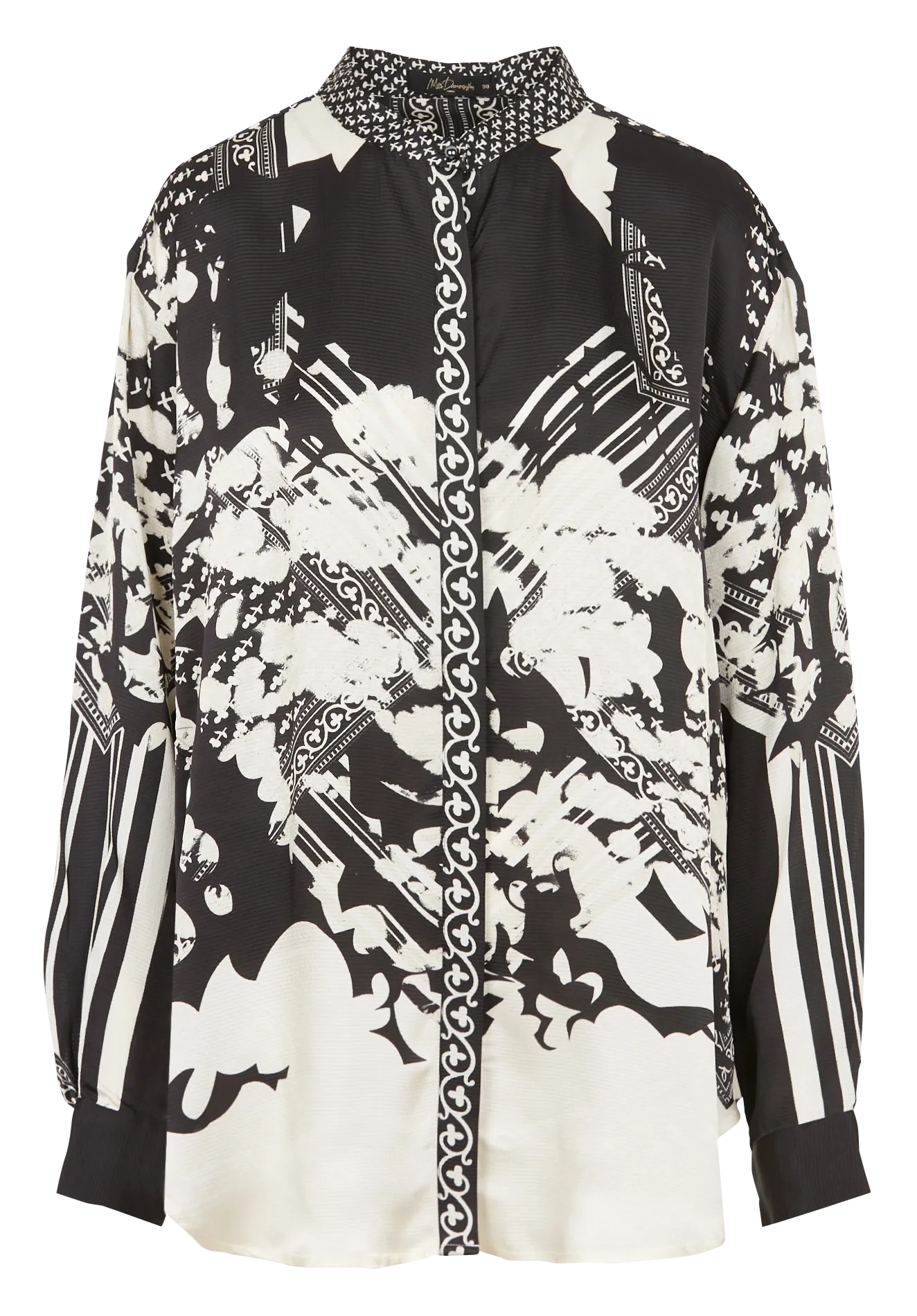 Chemise ample col rond imprimé graphique Noir WAP