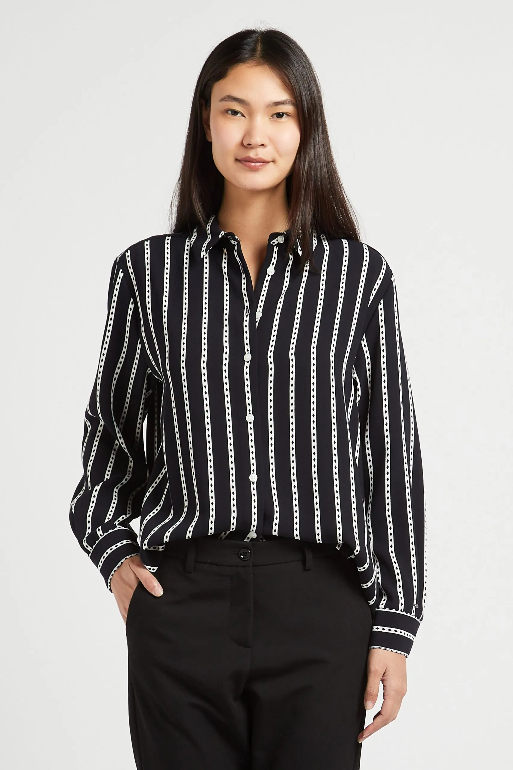 Chemise droite col classique imprimée Bleu