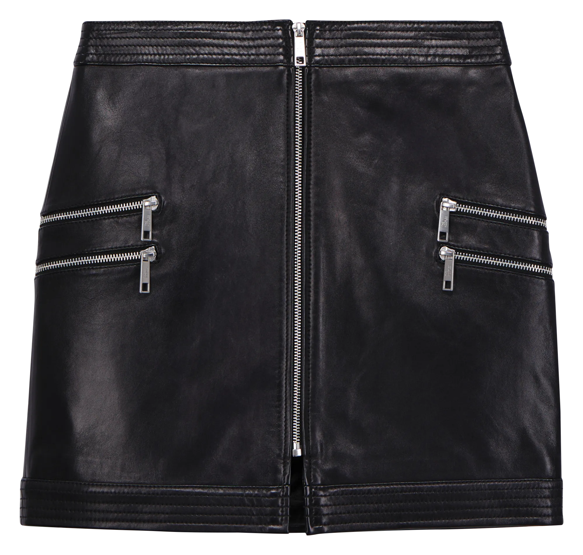 Jupe courte taille haute en cuir Noir