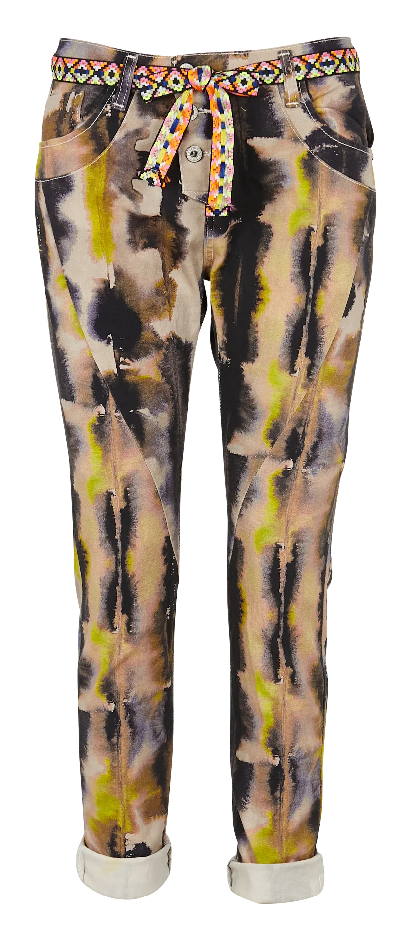 Pantalon slim imprimé tie and dye en coton mélangé Beige