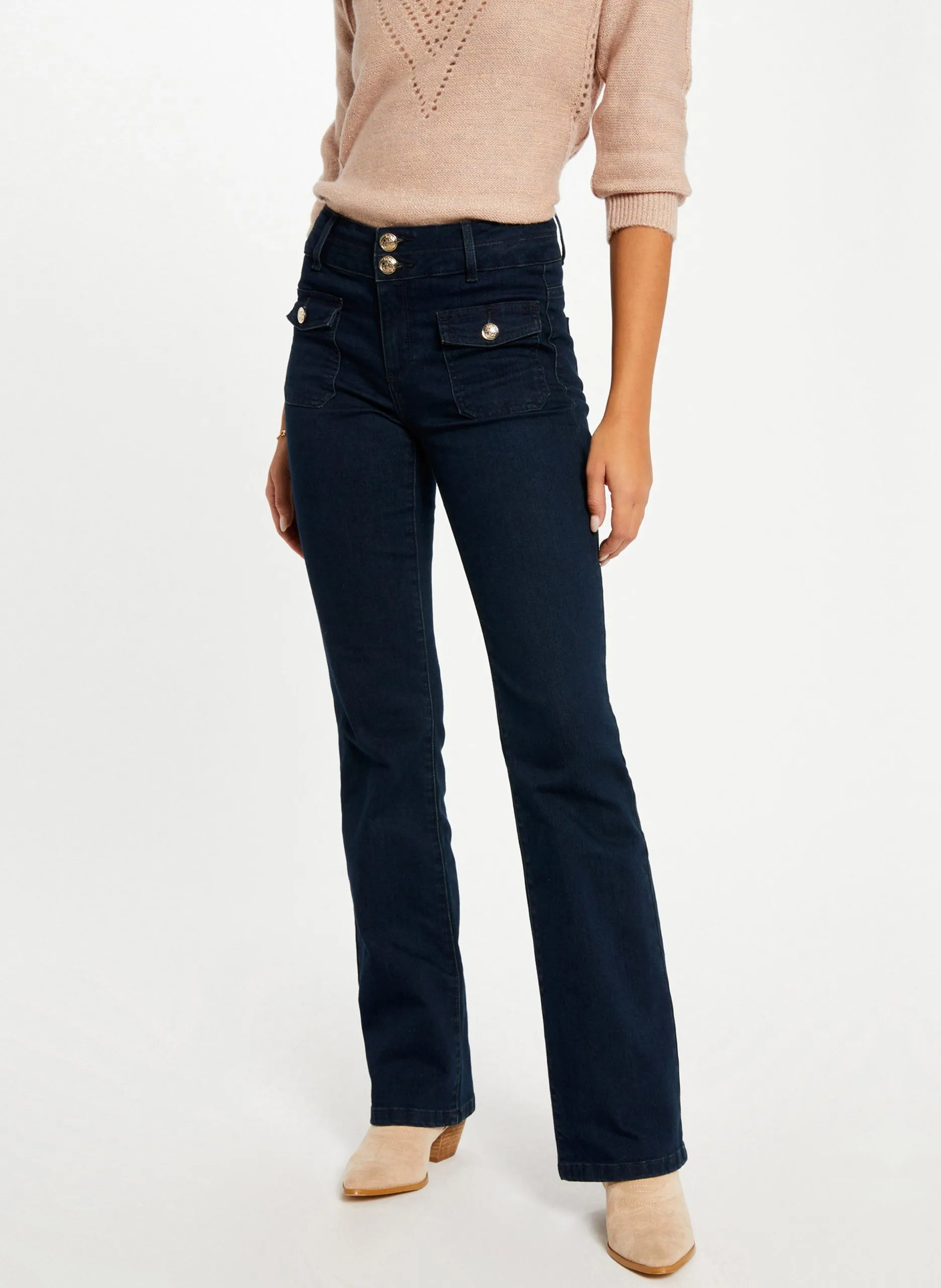 Jean bootcut en coton mélangé Noir 241-POLEN1