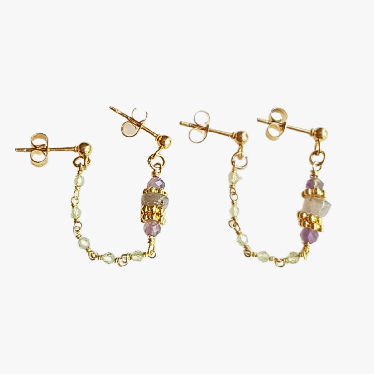 Doubles boucles d'oreilles péridot Multicolore DYUMNA