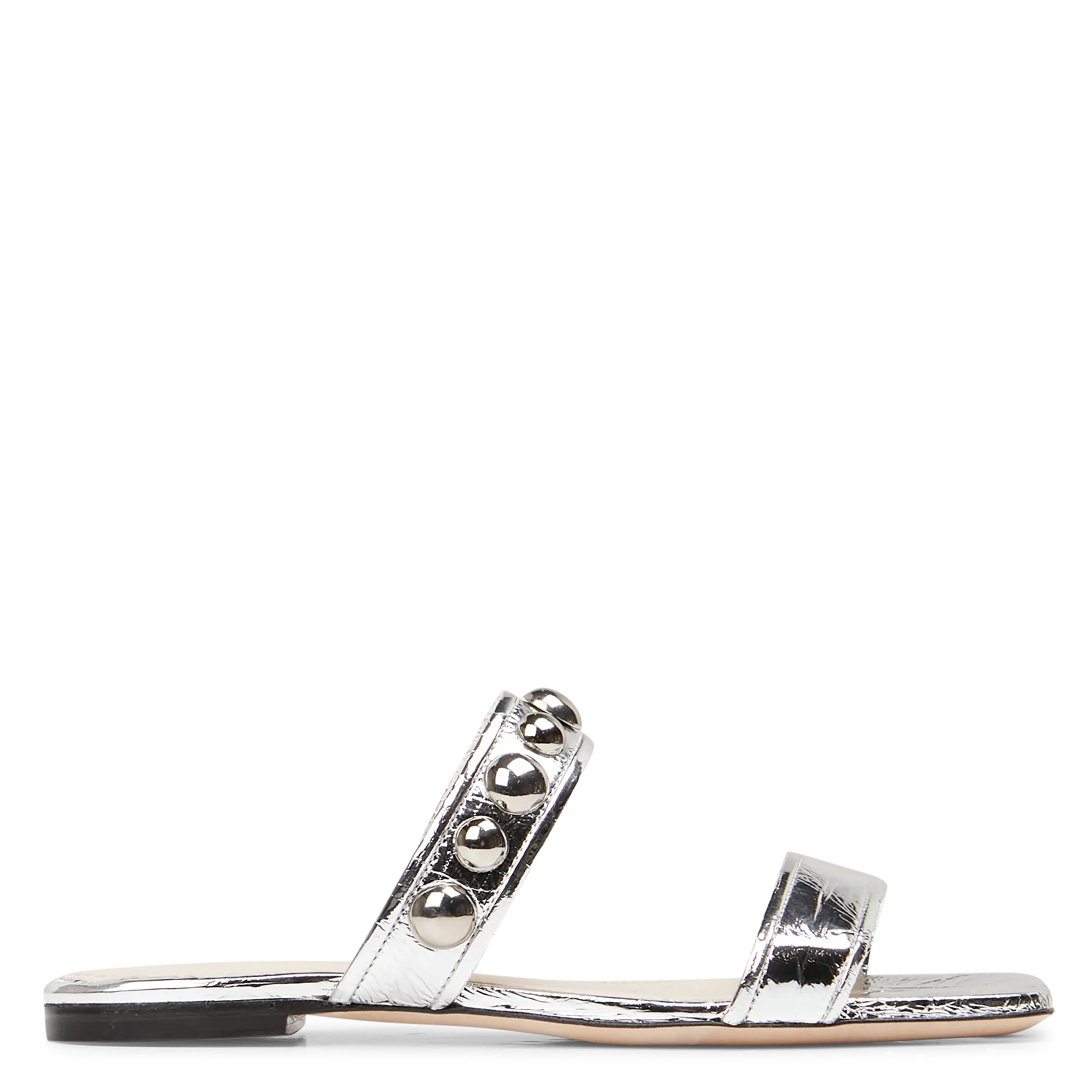 Sandales plates en cuir métallisé Argent THULITE