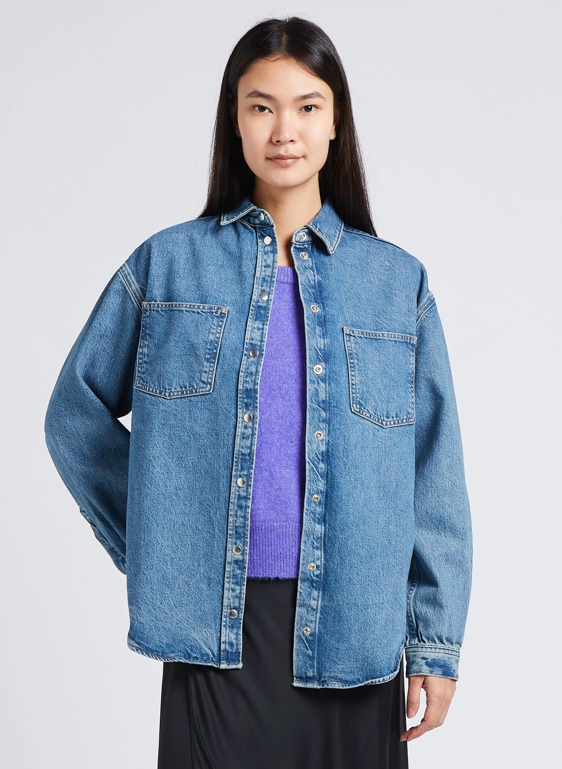 Veste en jean col classique en coton bio Bleu ELEANOR