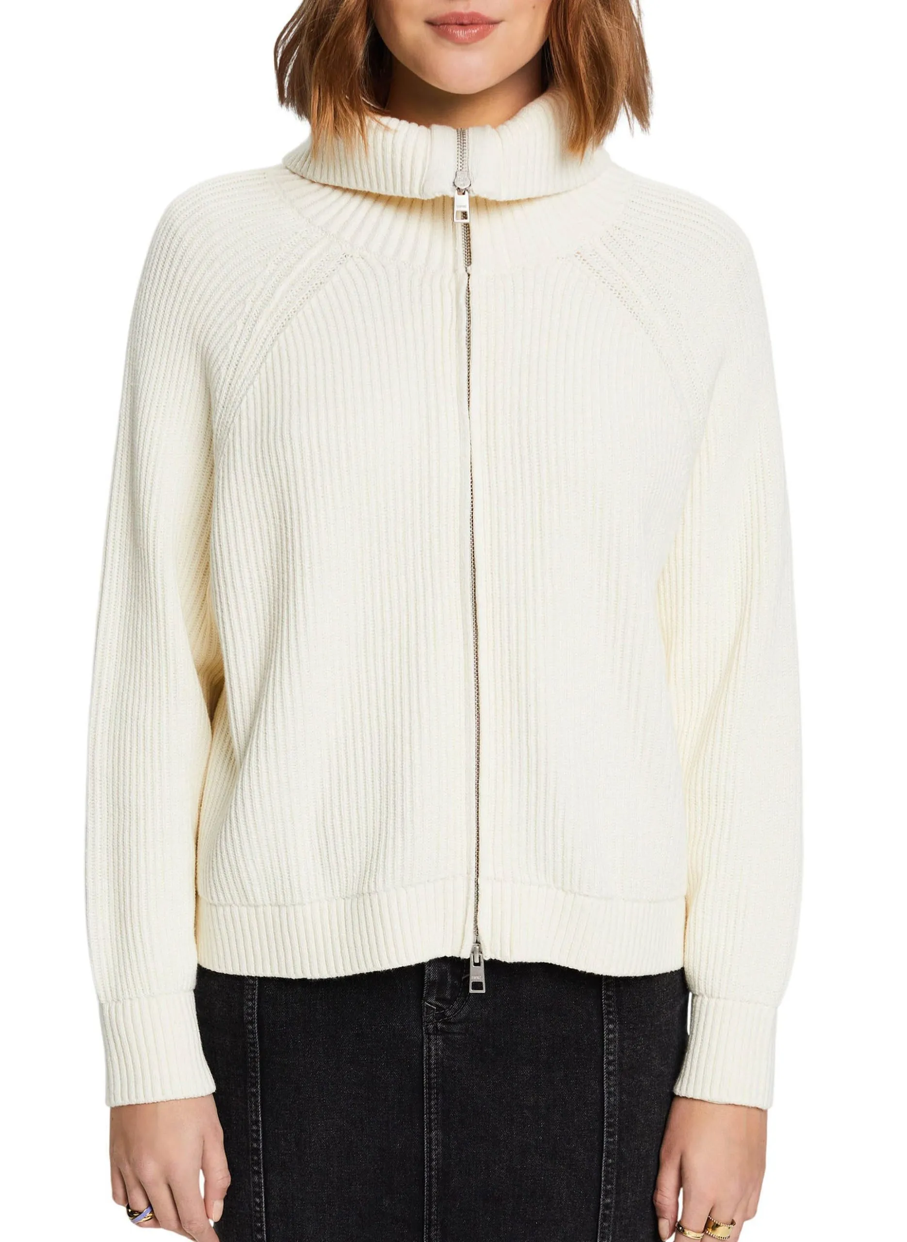 Cardigan droit col montant en coton Gris