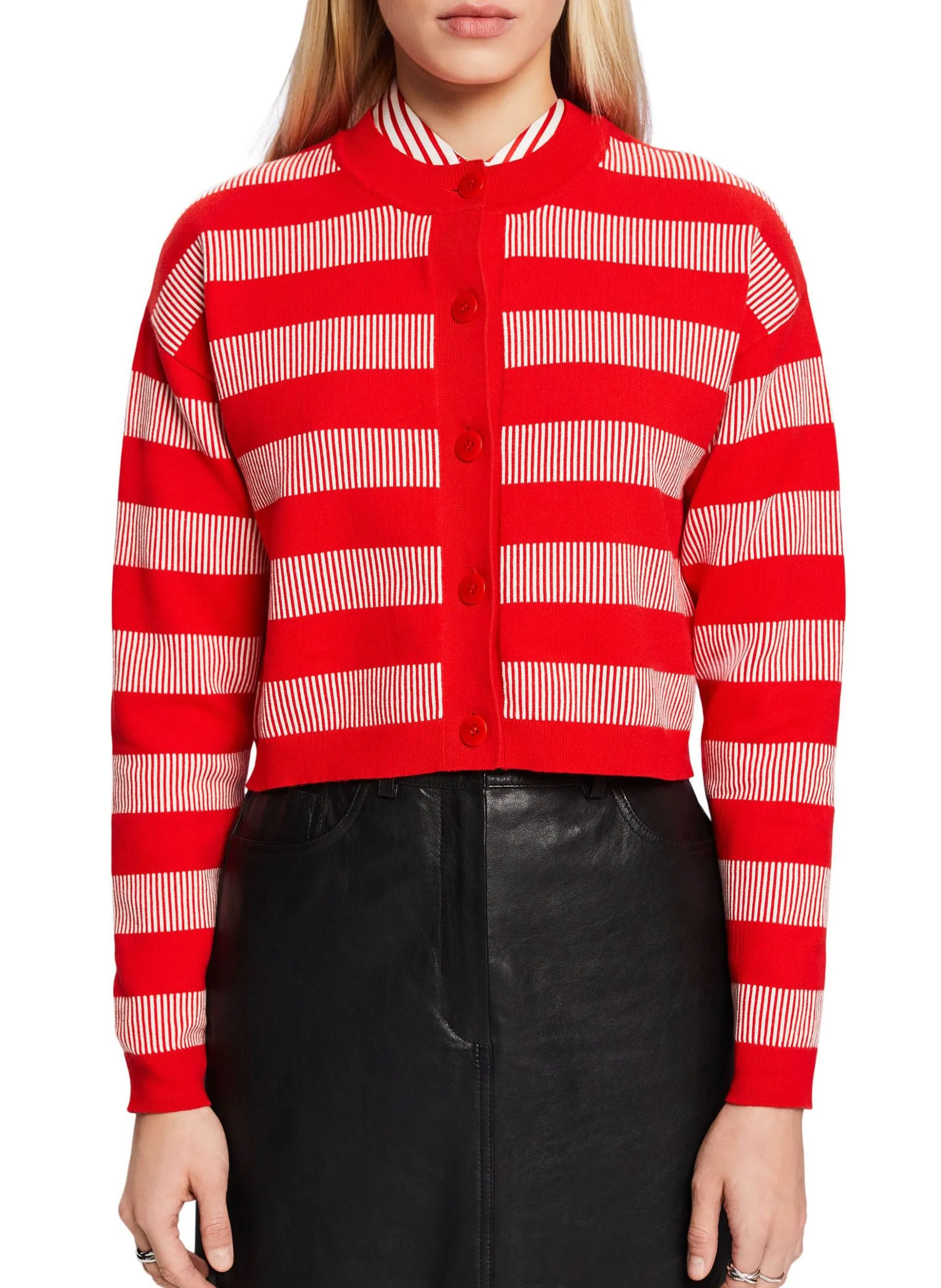 Cardigan col rond en coton Rouge