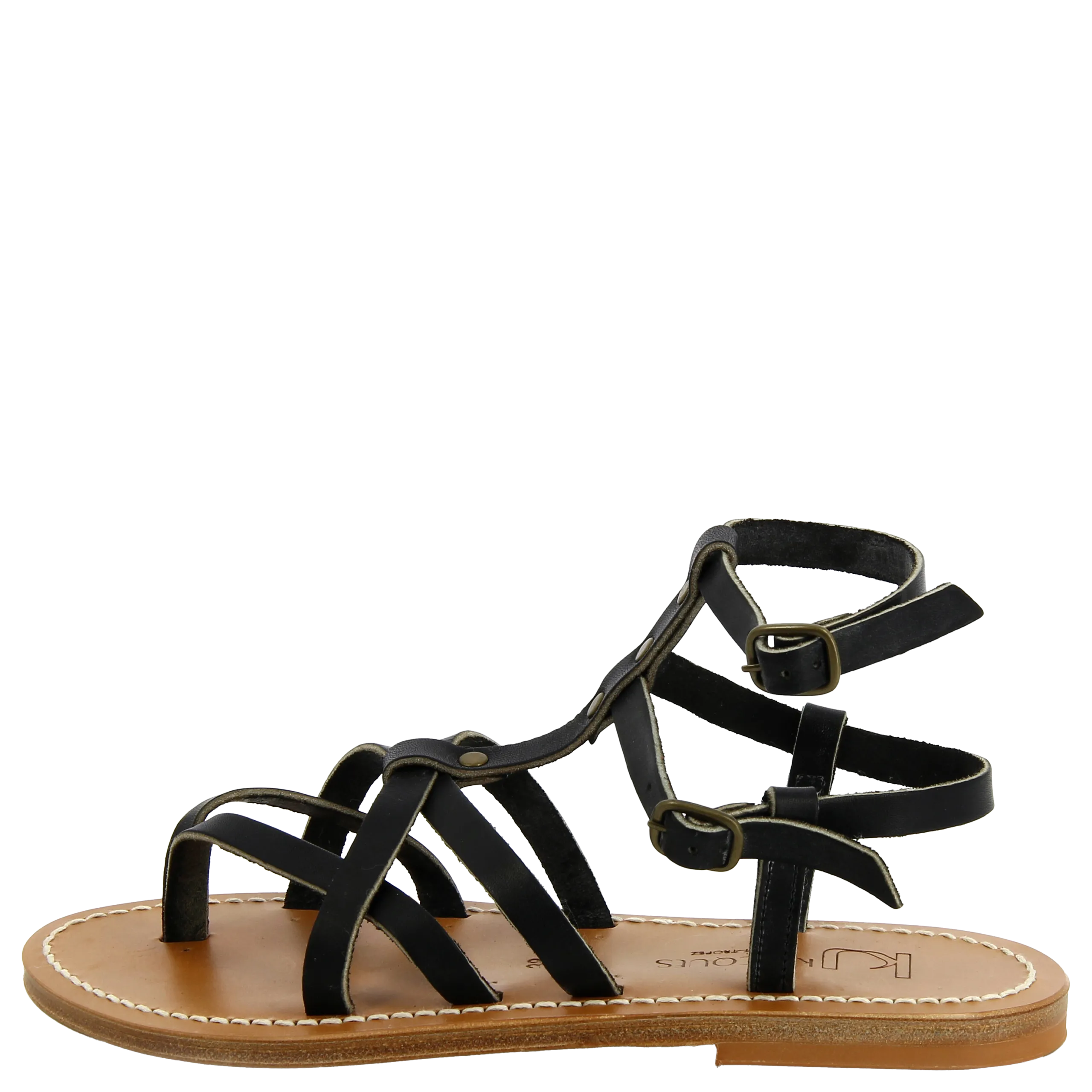 Sandales plates ouvertes à brides en cuir Noir LARISSA