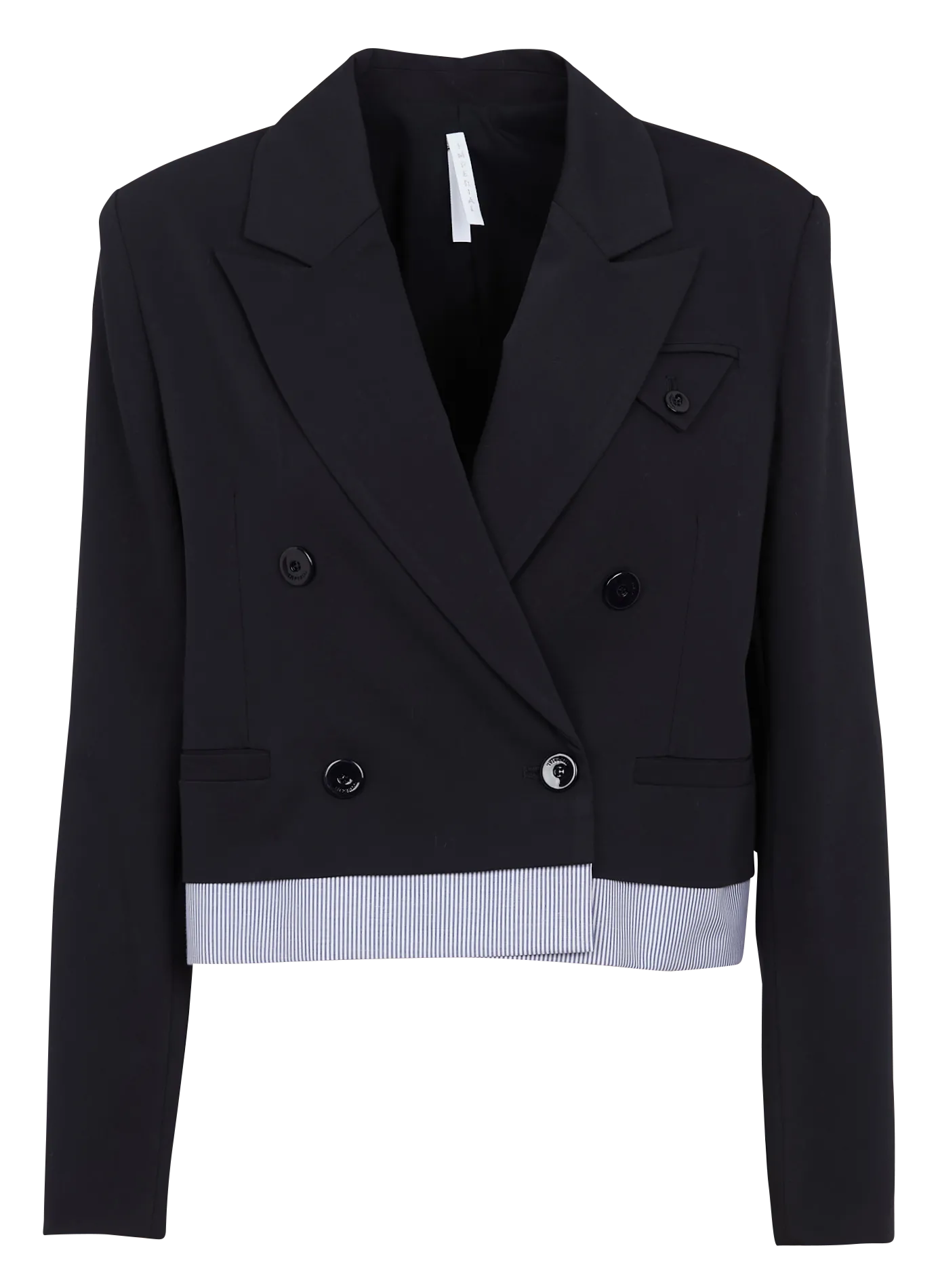 Blazer cropped col tailleur avec popeline rayée Bleu