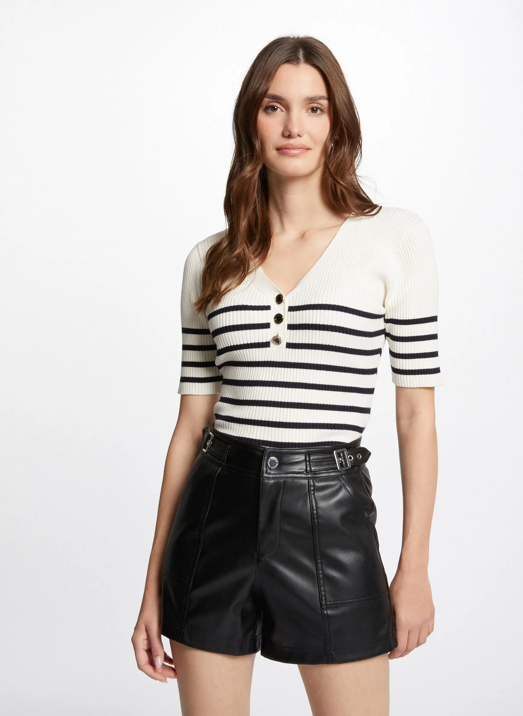 Pull col V rayé Blanc 241-MORGA