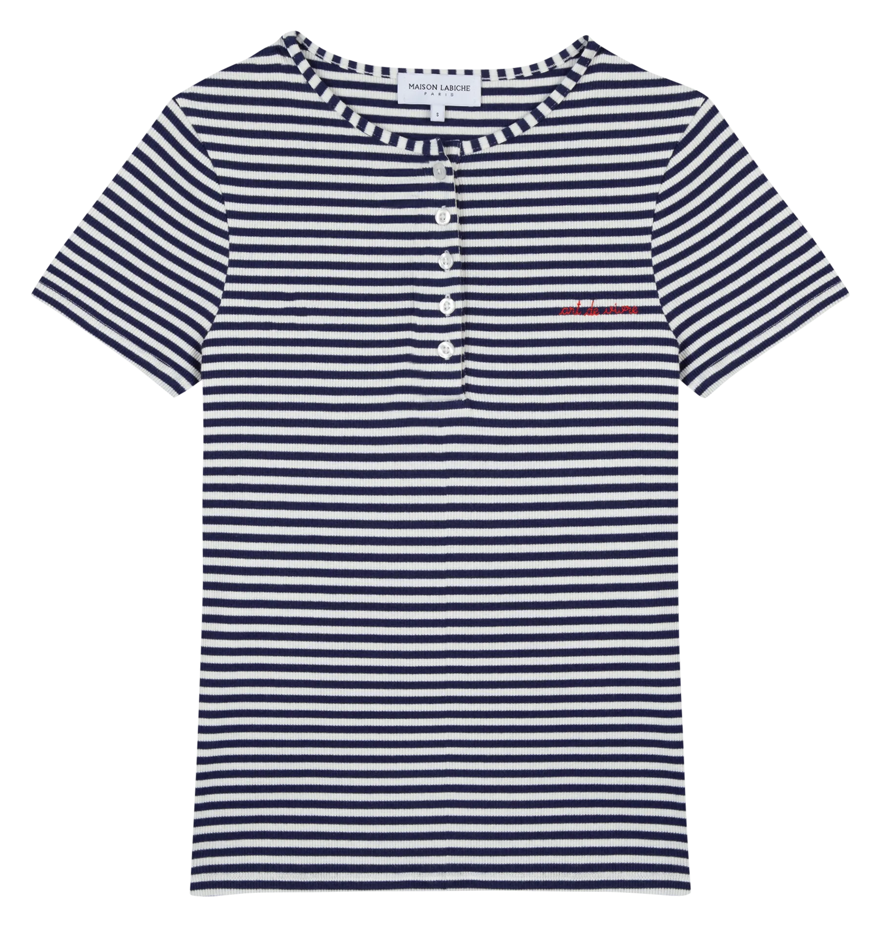 Top col tunisien en coton bio à rayures Bleu MARETTE SS ART DE VIVRE