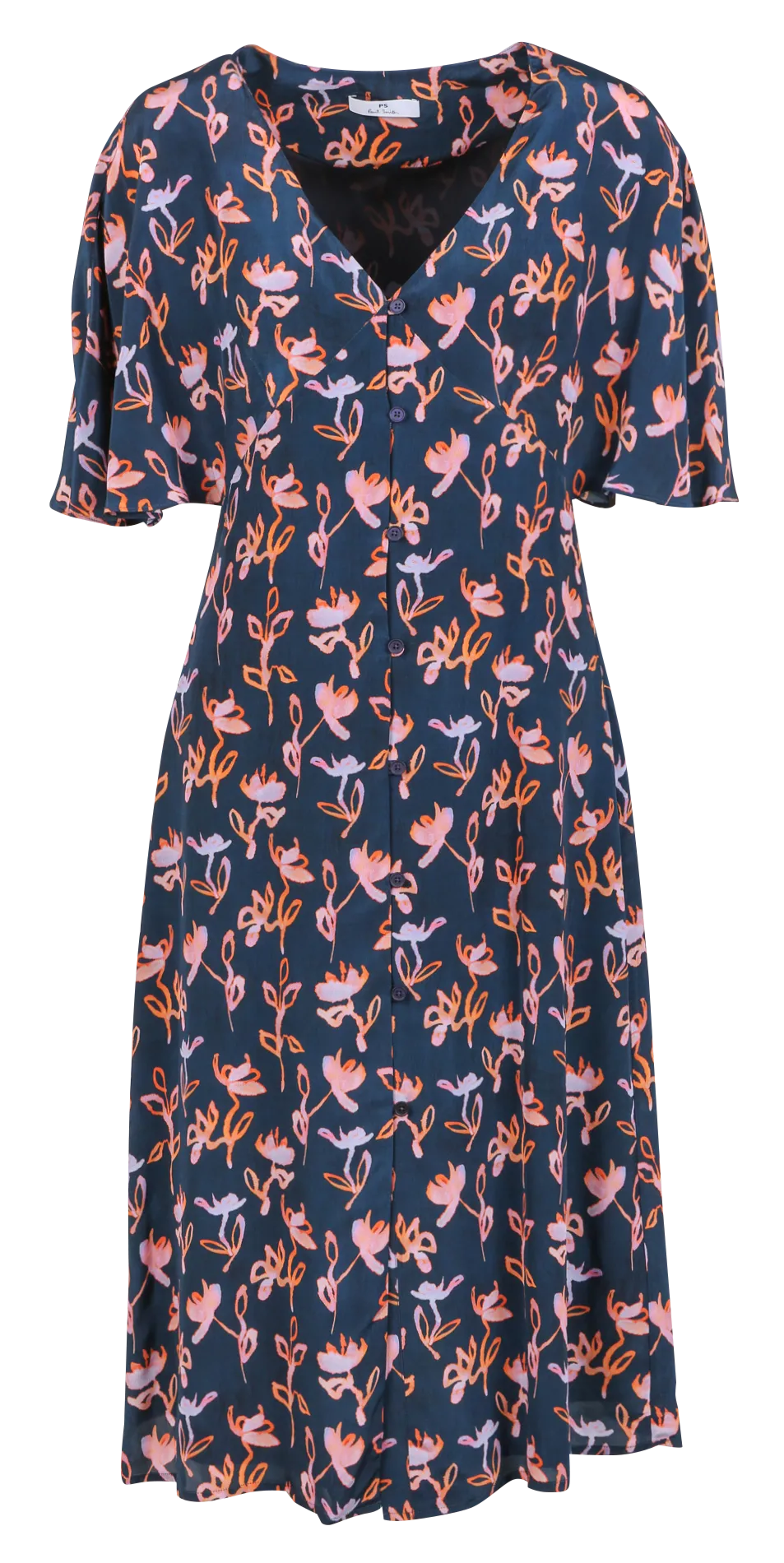 Robe midi col V imprimé floral Bleu