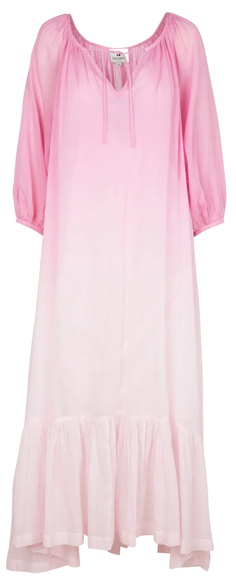 Robe longue ample avec fronces en coton Rose BIM
