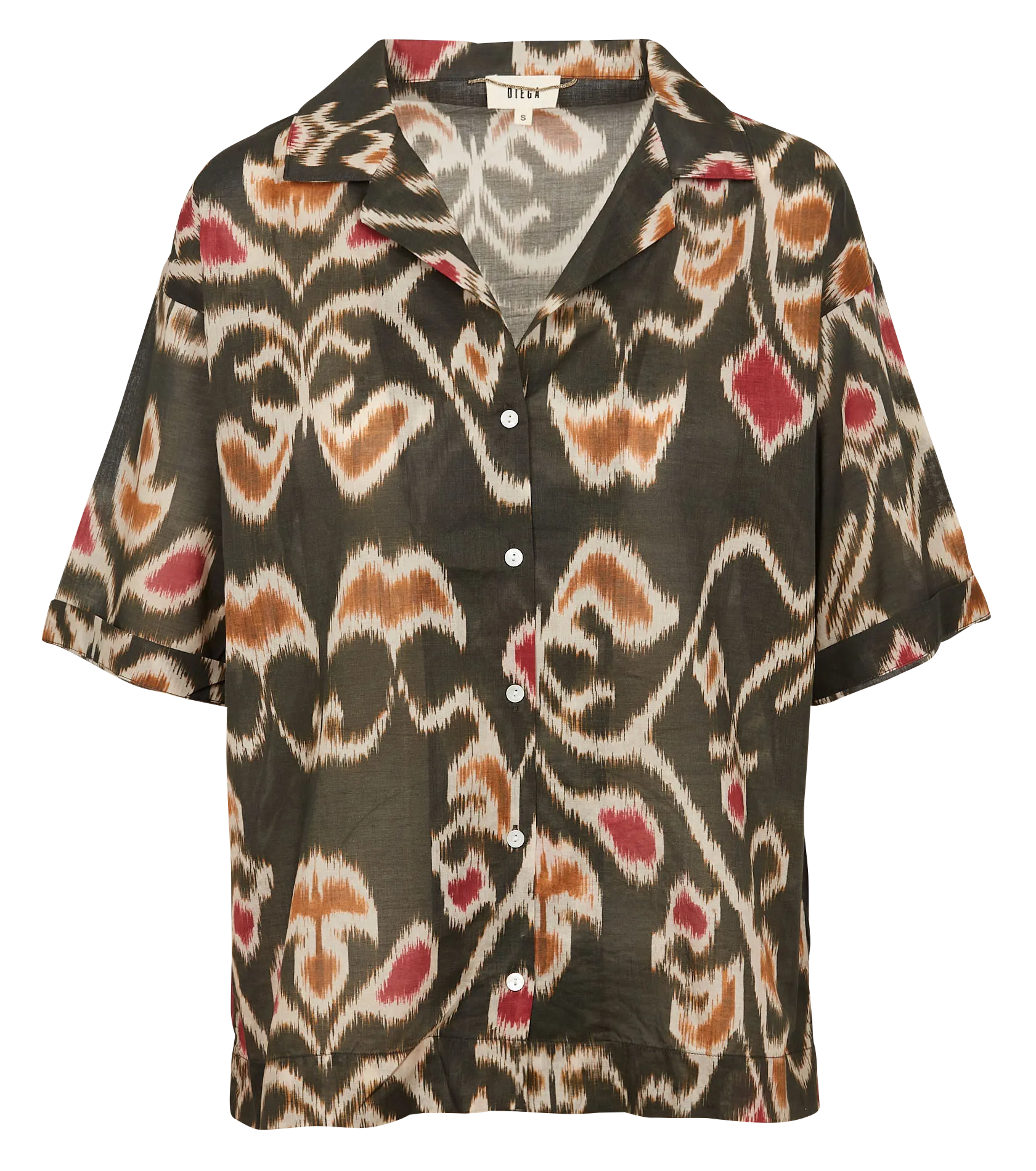 Chemise col tailleur imprimée en coton Marron CABA