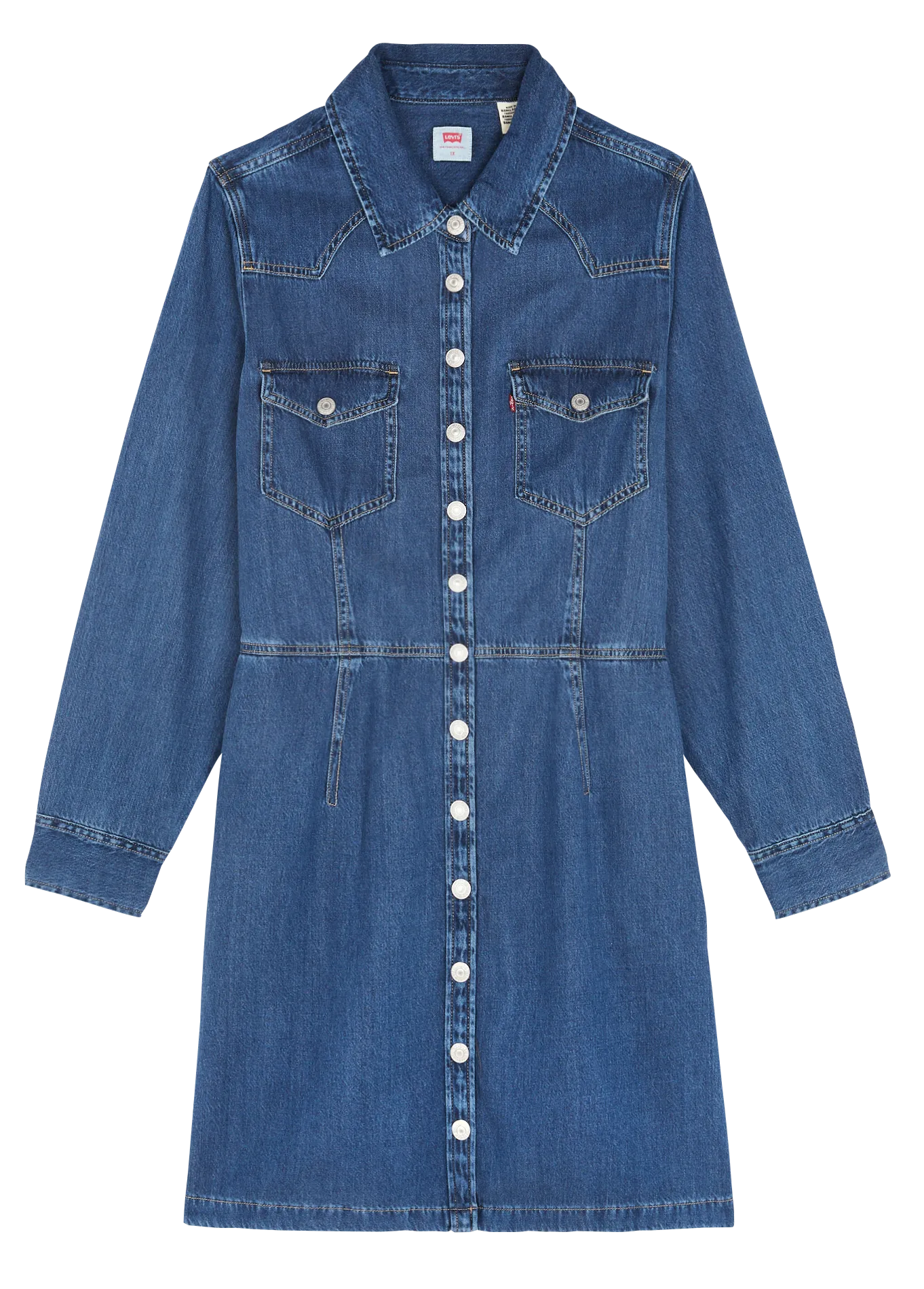 Robe courte ample boutonnée col italien en jean Bleu PL OTTO WESTERN