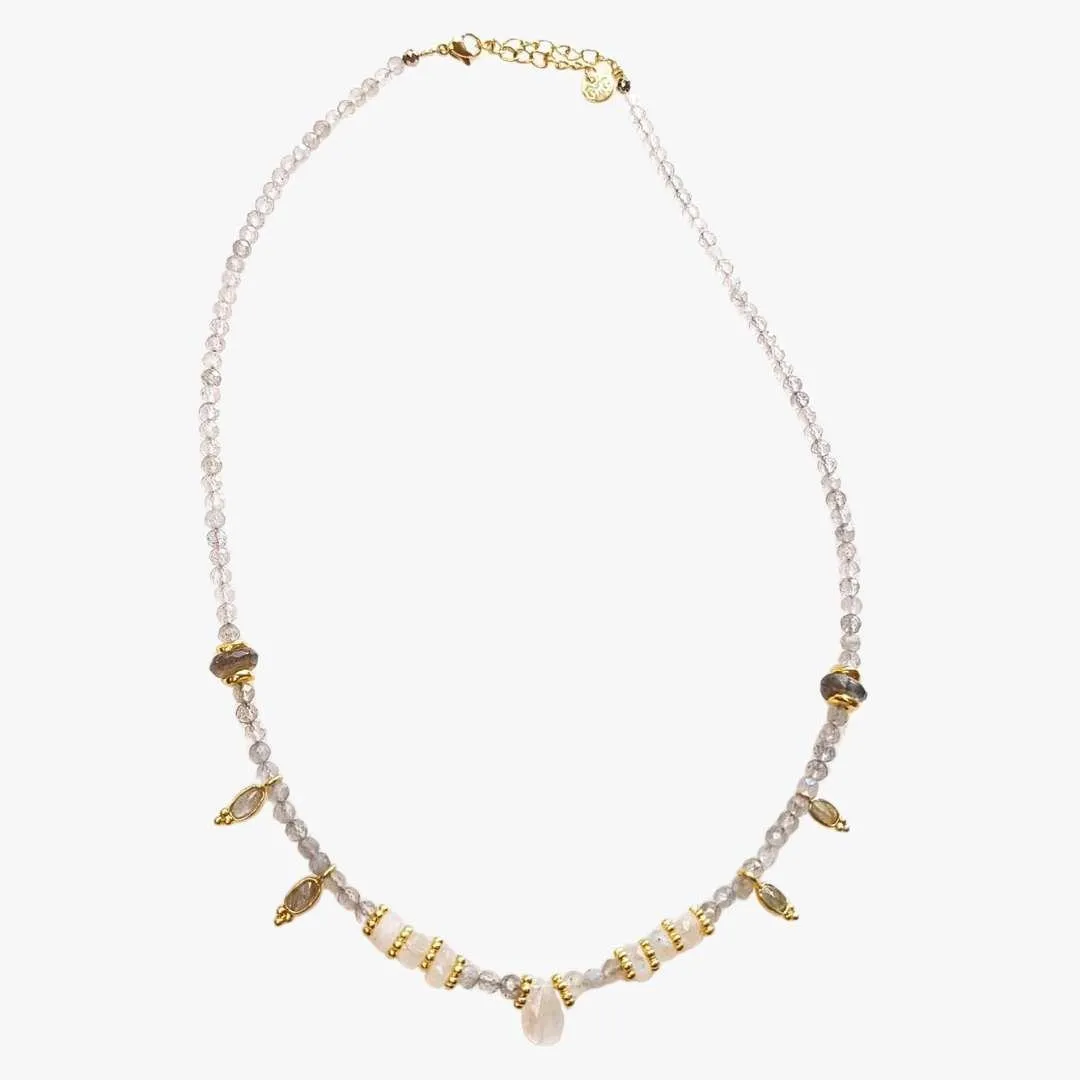 Collier pierre de lune et labradorite Gris BANITA