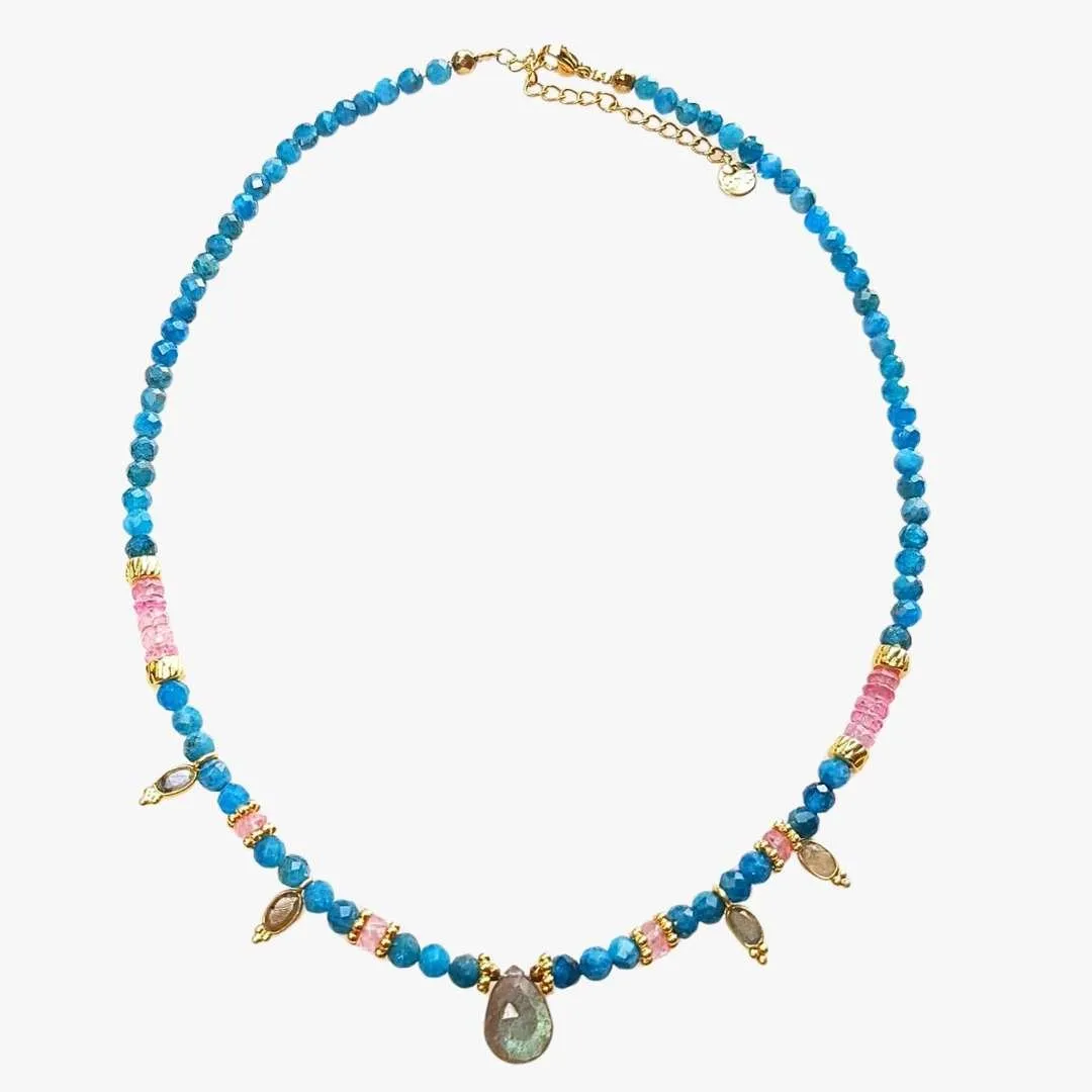 Collier apatite et topaze rose Bleu NIRAL