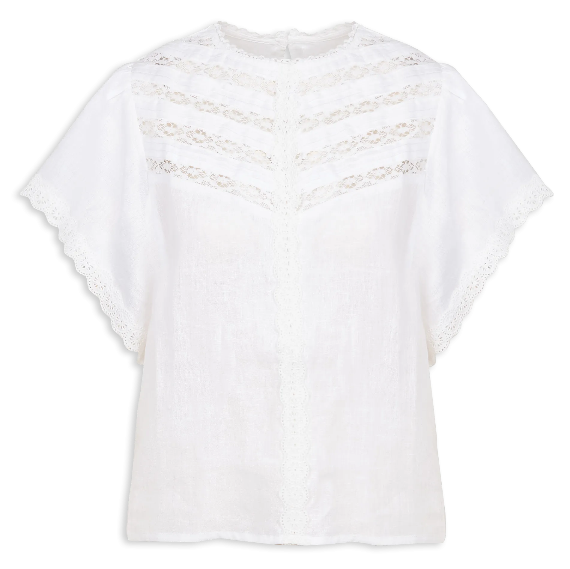 Blouse col rond dentelle en lin Blanc DOWNEY