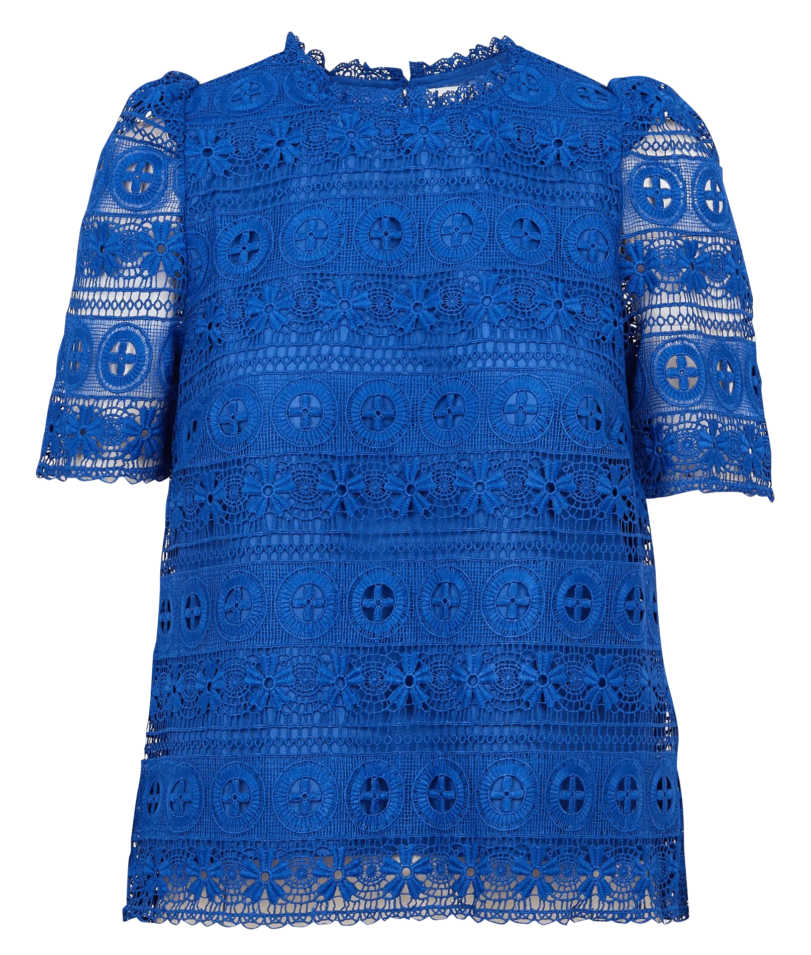 Top col rond en guipure Bleu TILIE