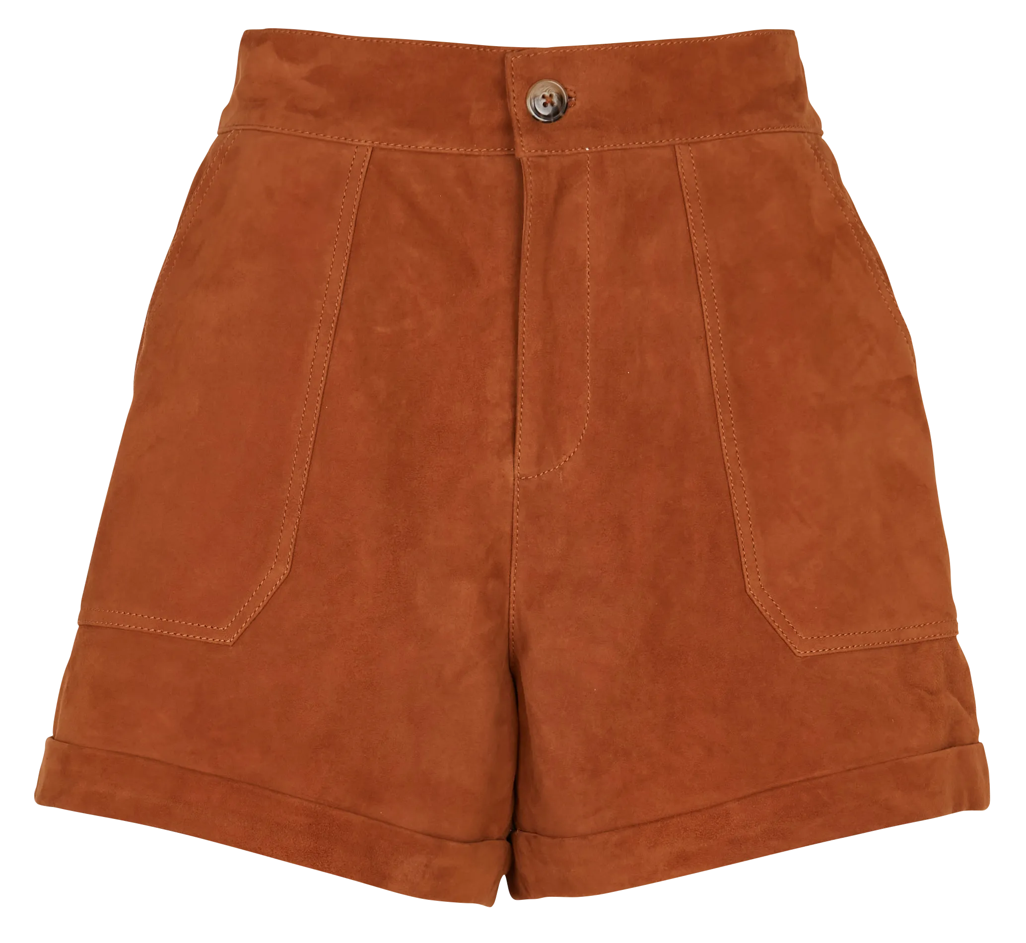 Short droit à ourlet en cuir velours Marron SIDRA
