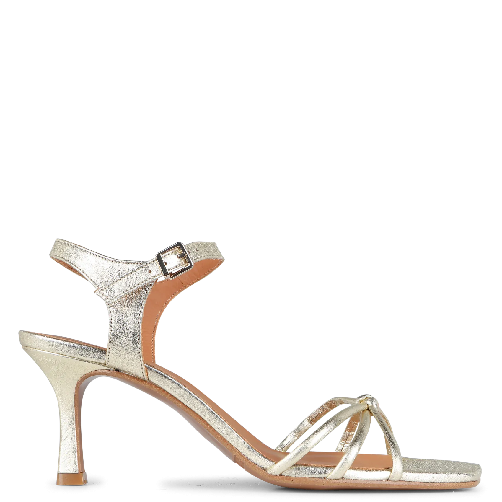 Sandales à talons en cuir métallisé Doré