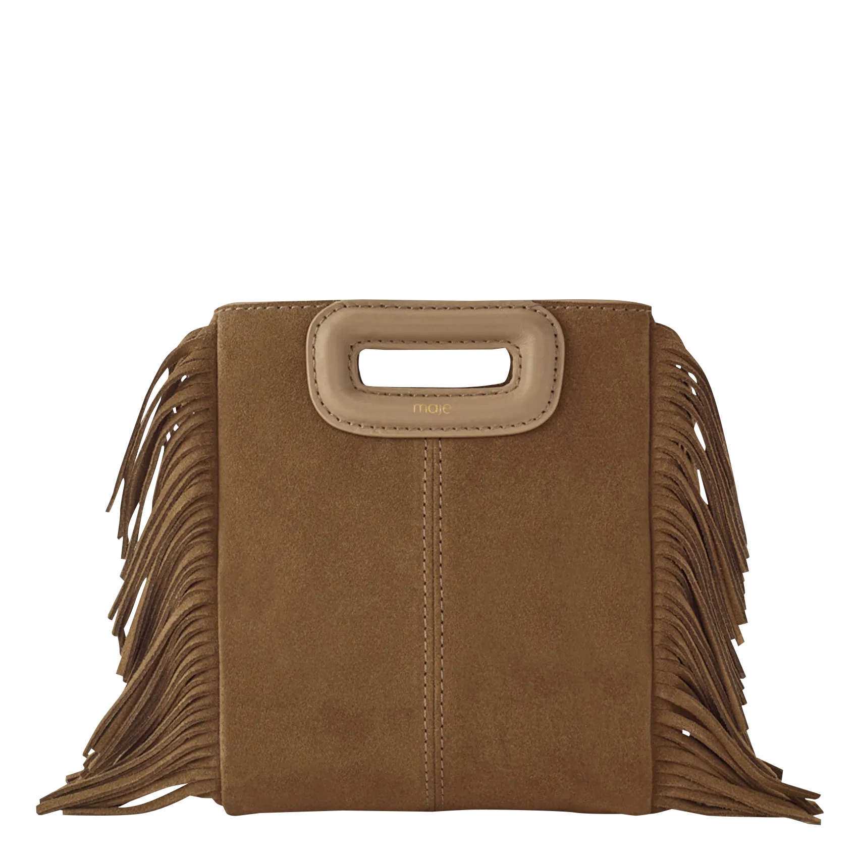 Sac bandoulière à franges en cuir velours Marron M MINI