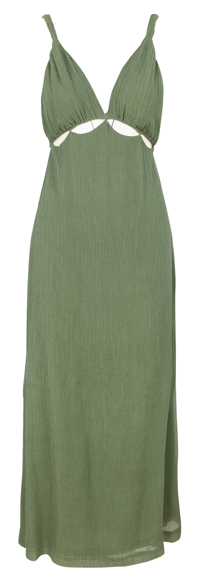 Robe longue ajourée à dos nu en soie et lin Vert BUBBLE