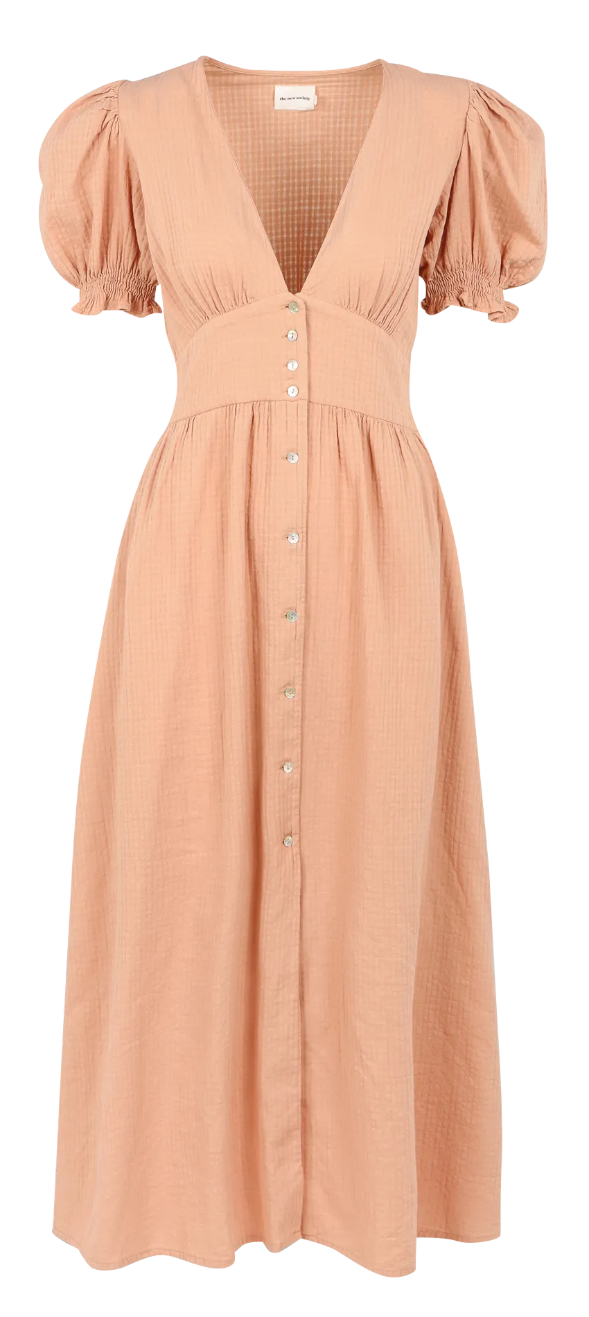 Robe longue cintrée col V en coton Marron VALLEY