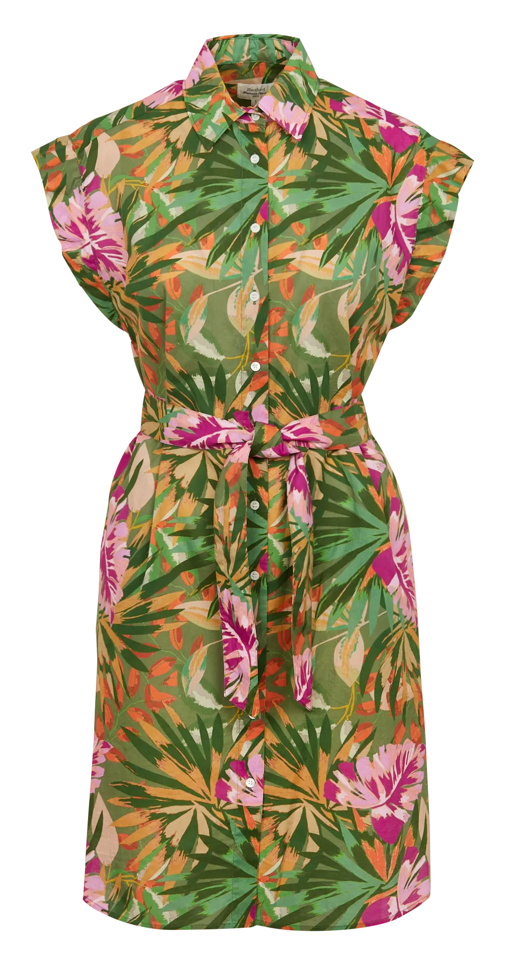 Robe midi ceinturée à imprimé feuillage en coton Vert ROBIN