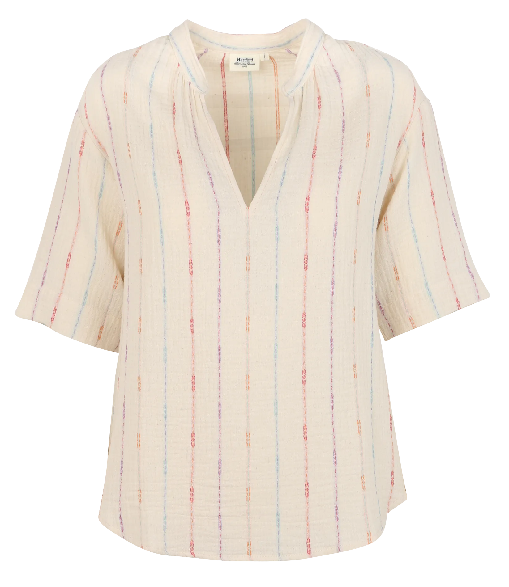 Top droit col V en coton mélangé Blanc CAMIL