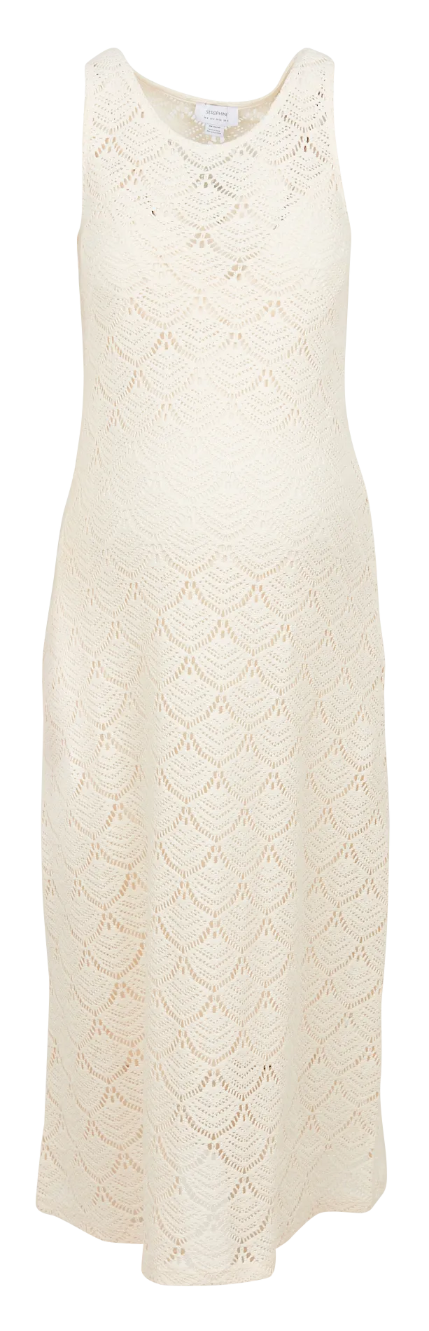 Robe midi col rond crochet en coton mélangé Blanc DELORES