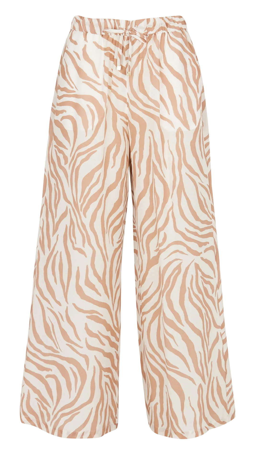 Pantalon de plage large en soie imprimé Beige FLAVIA