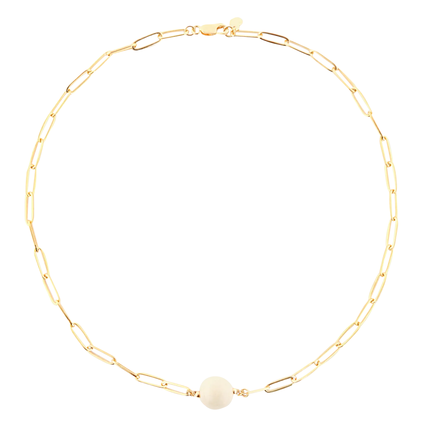 Collier à maille ovale et perle en laiton Blanc LENORA