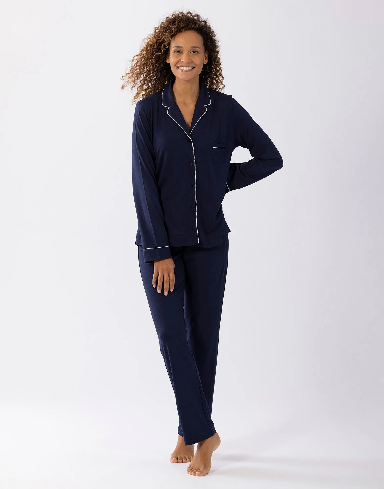 Pyjama boutonné en coton modal Bleu INTEMP A06