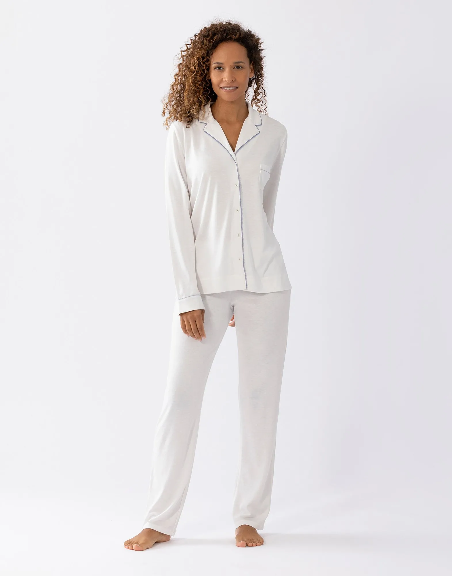 Pyjama boutonné en coton modal Blanc INTEMP A06