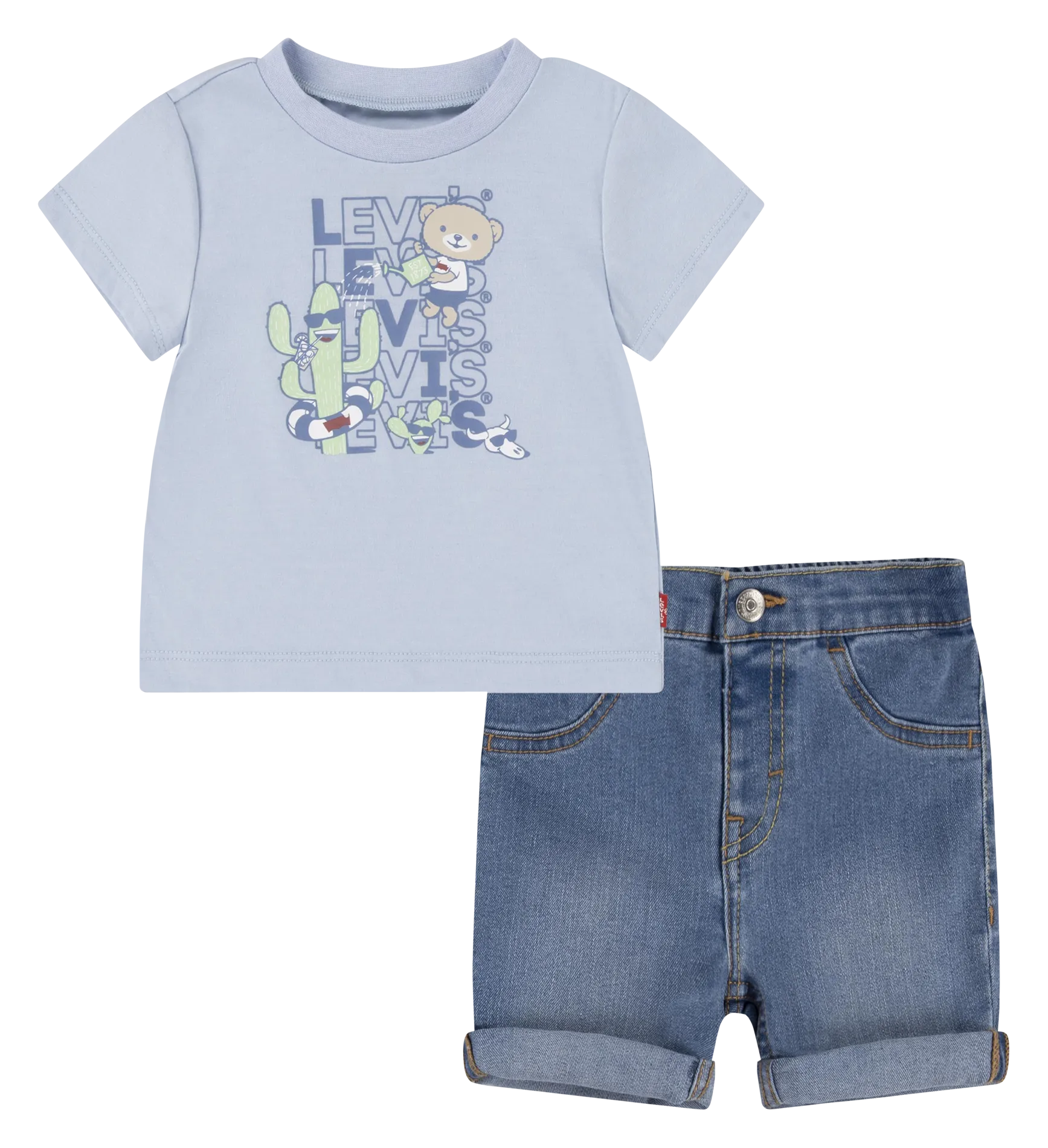 Ensemble tee-shirt et short en coton mélangé Bleu