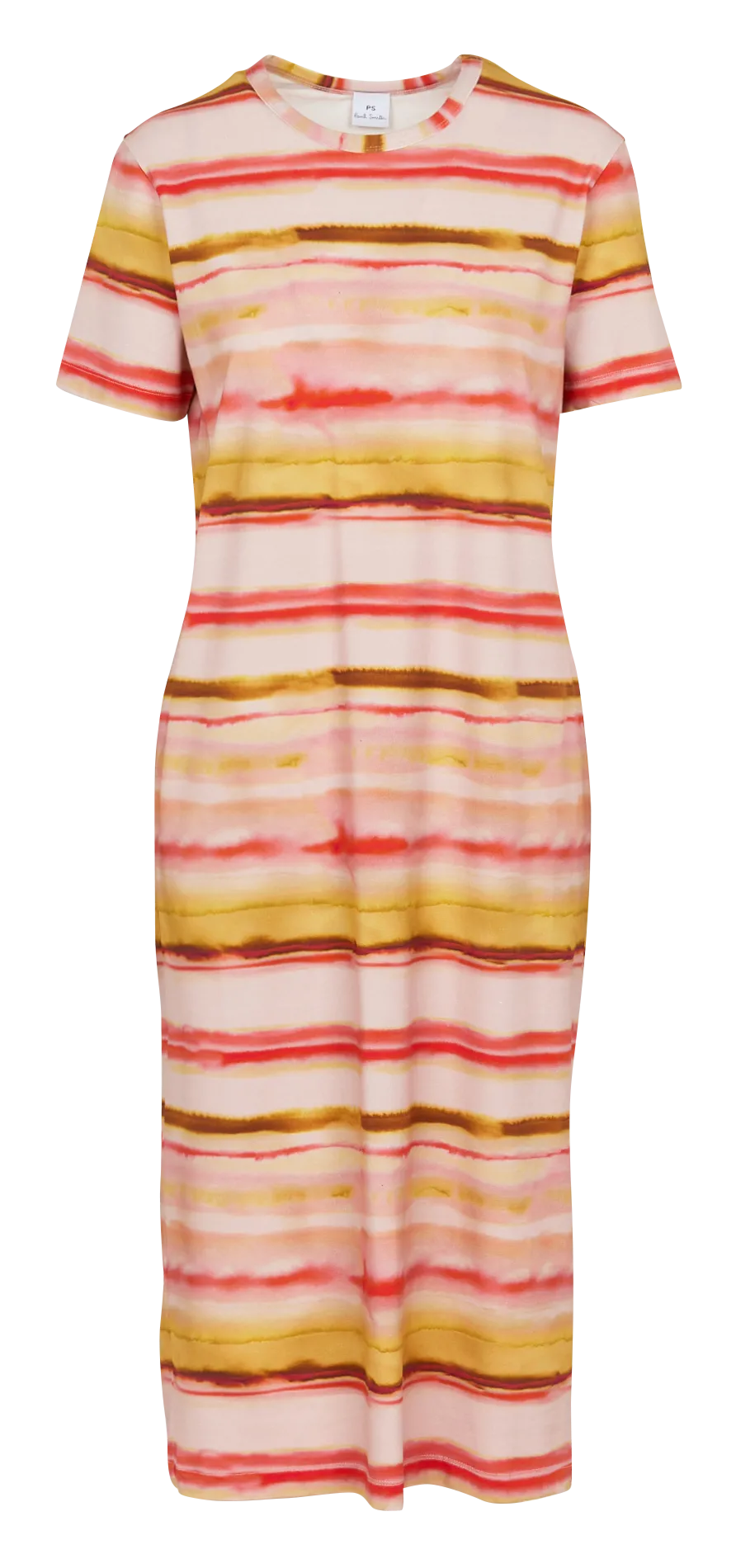 Robe midi droite col rond en coton mélangé Rose