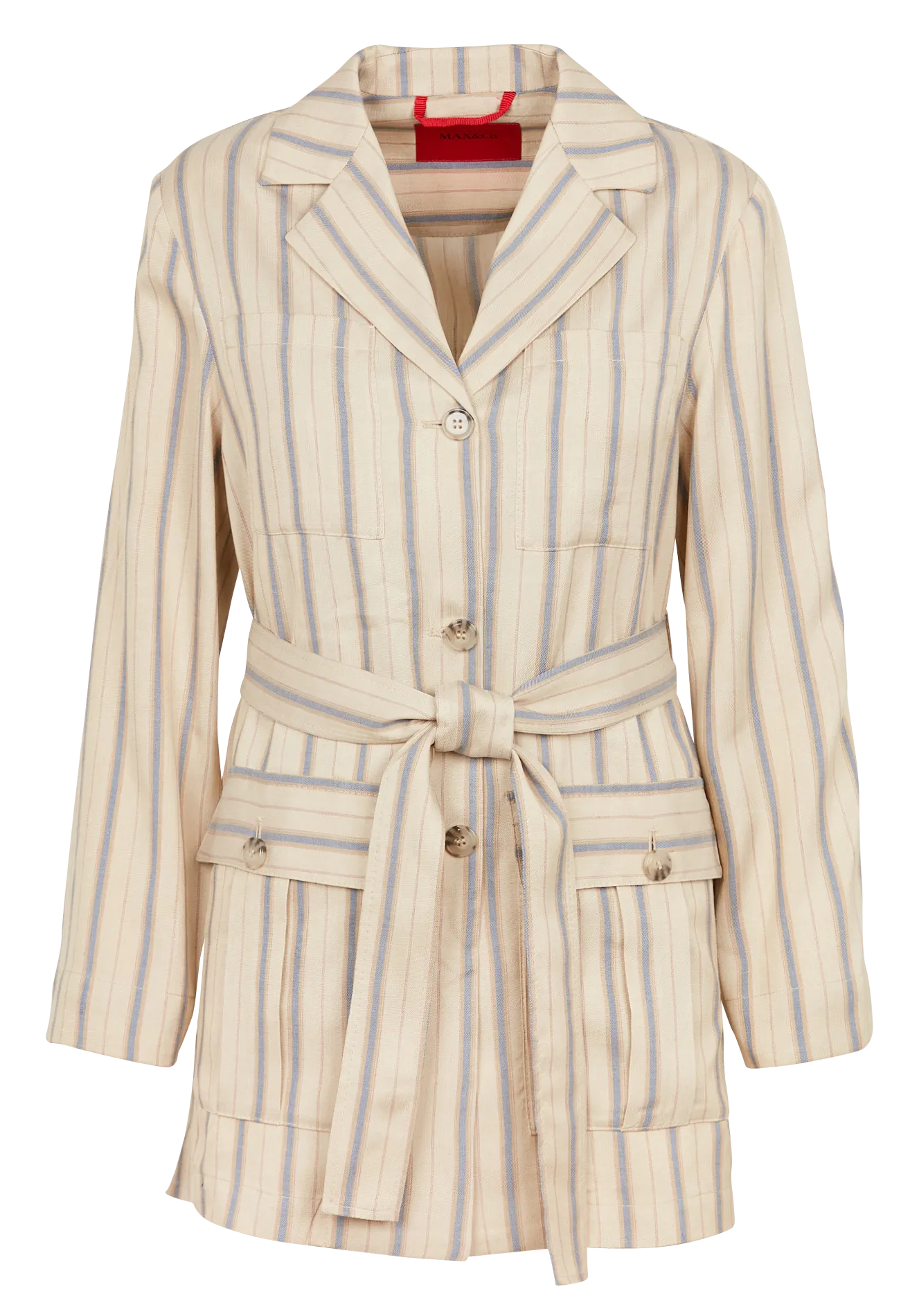 Veste boutonnée et ceinturée à rayures Beige INN