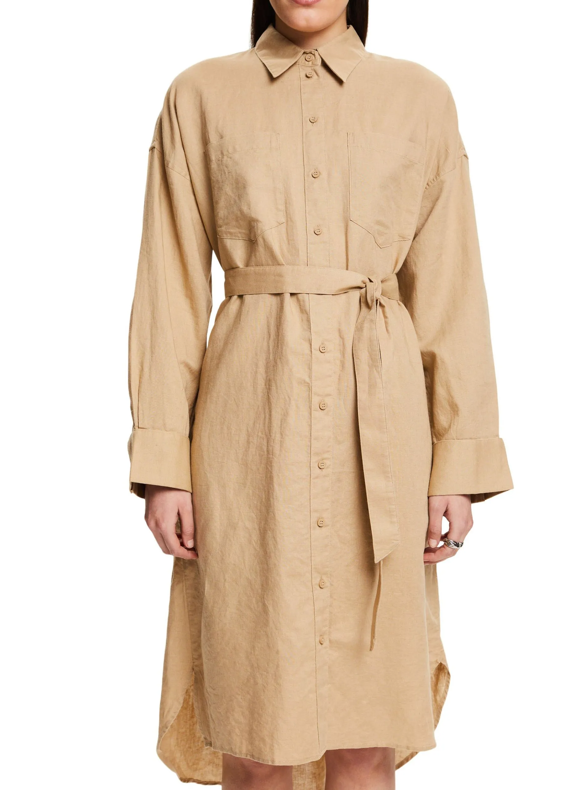 Robe chemise en lin et coton Beige