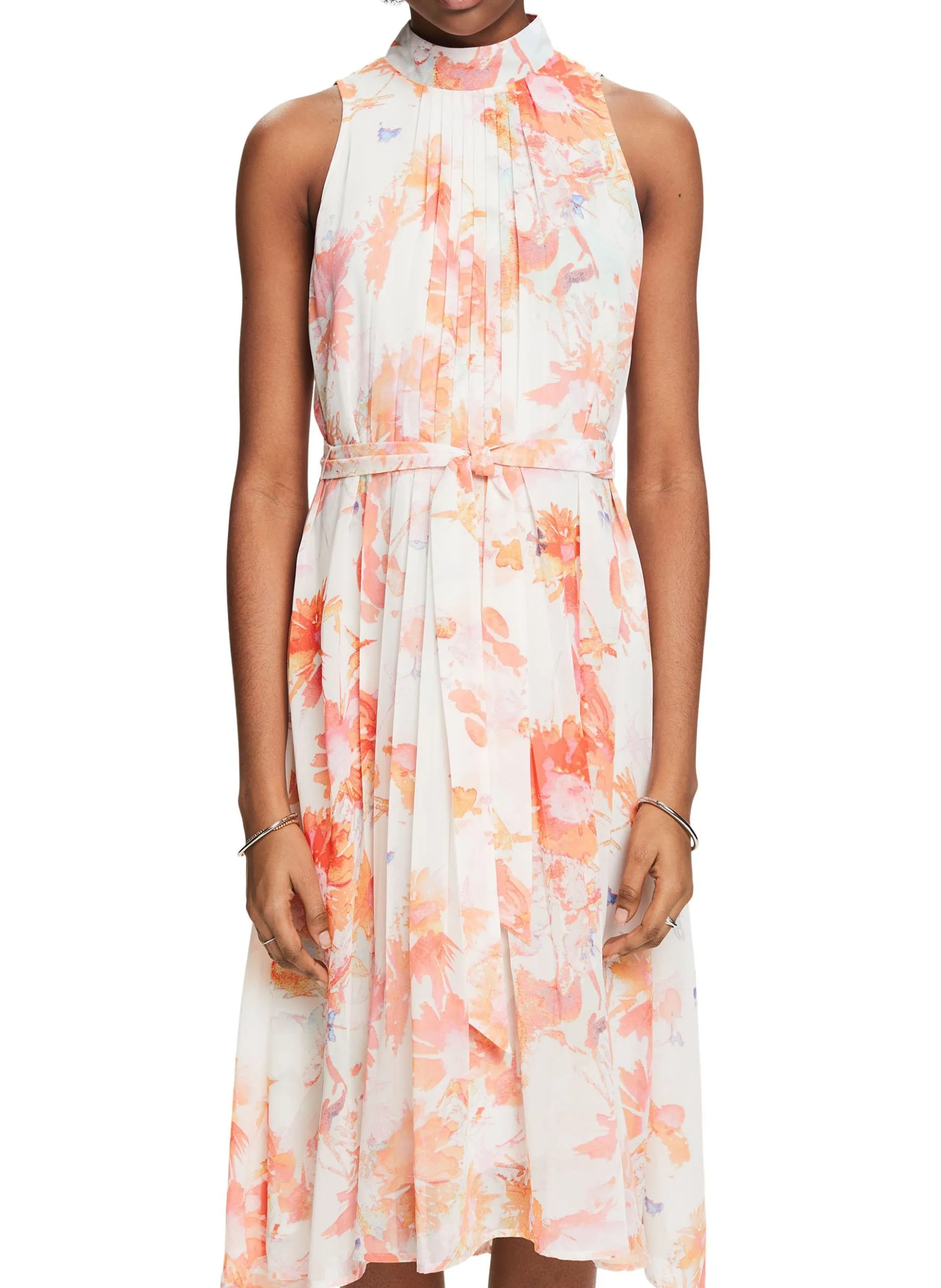 Robe midi col rond imprimée Blanc