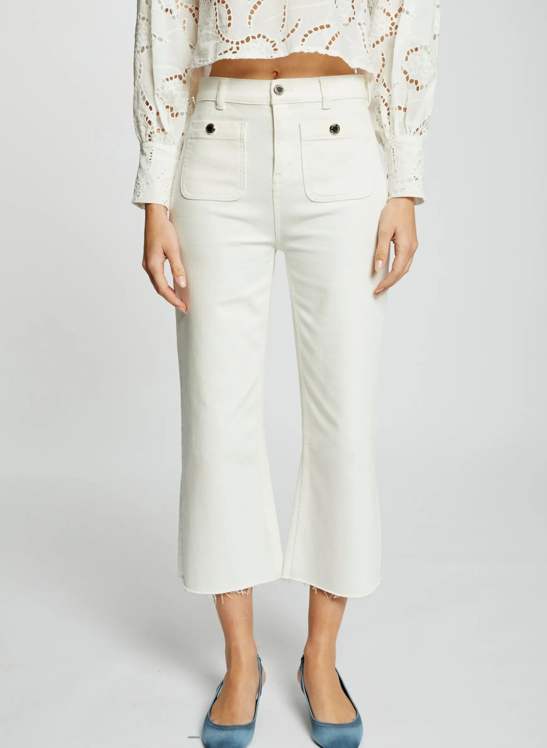 Pantalon large 7/8ème en coton mélangé Beige 241-PCLIC