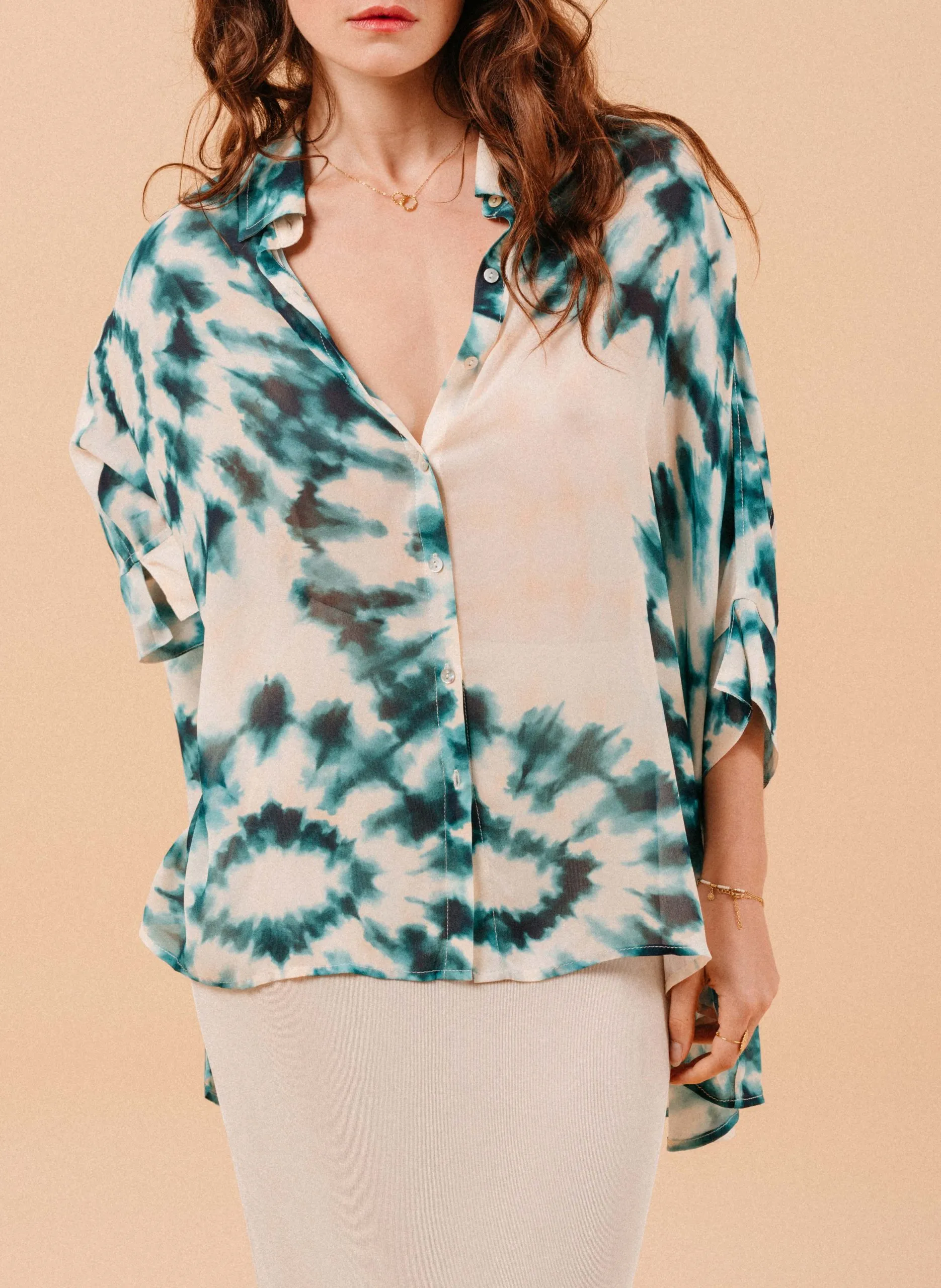 Chemise fluide col classique imprimée Vert MOSAIQUE