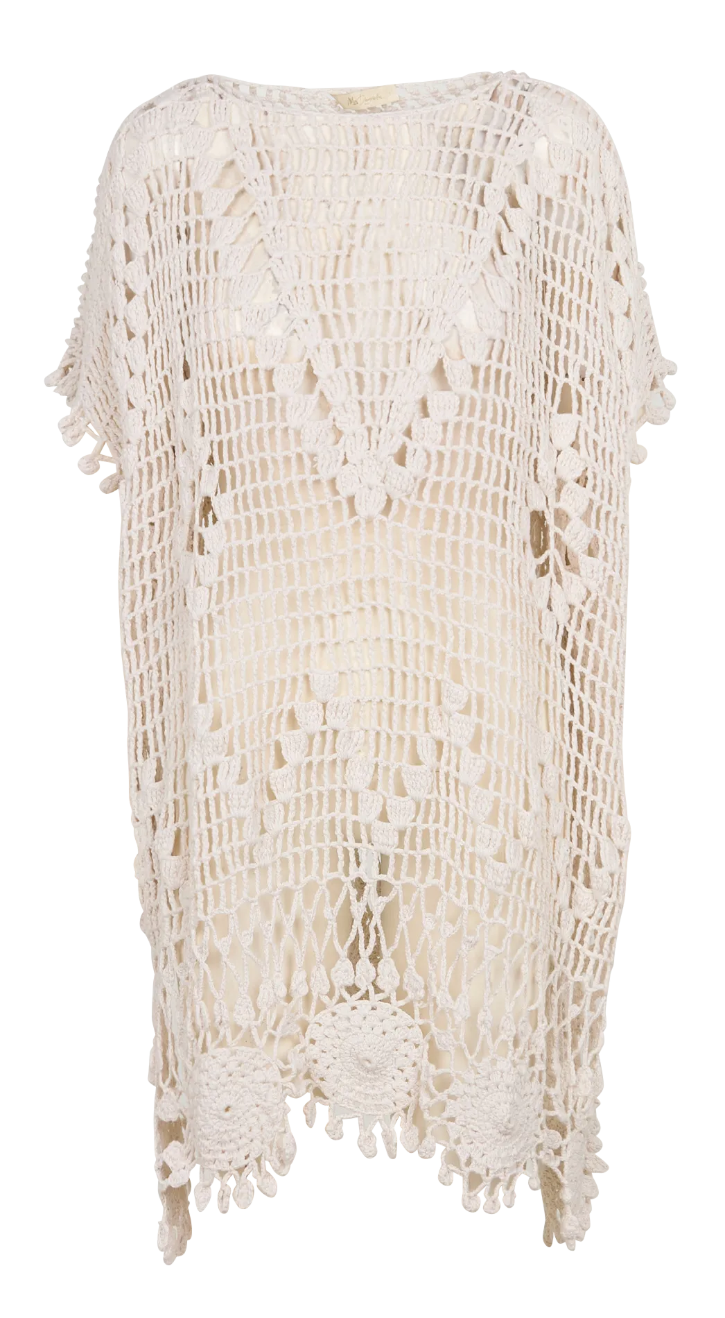 Robe courte maille ajourée en coton Beige WOODY