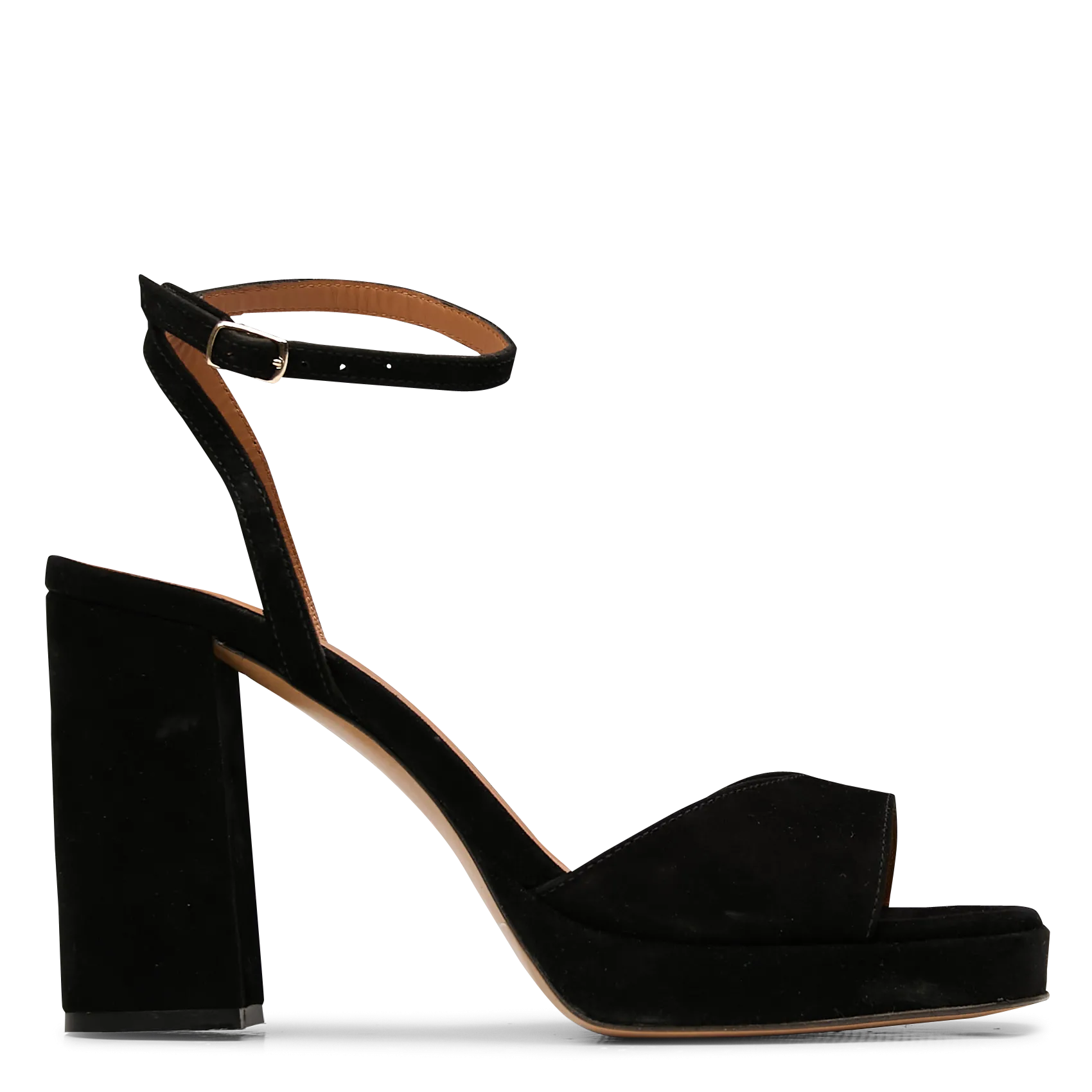 Sandales à talon en cuir craquelé Noir N°802