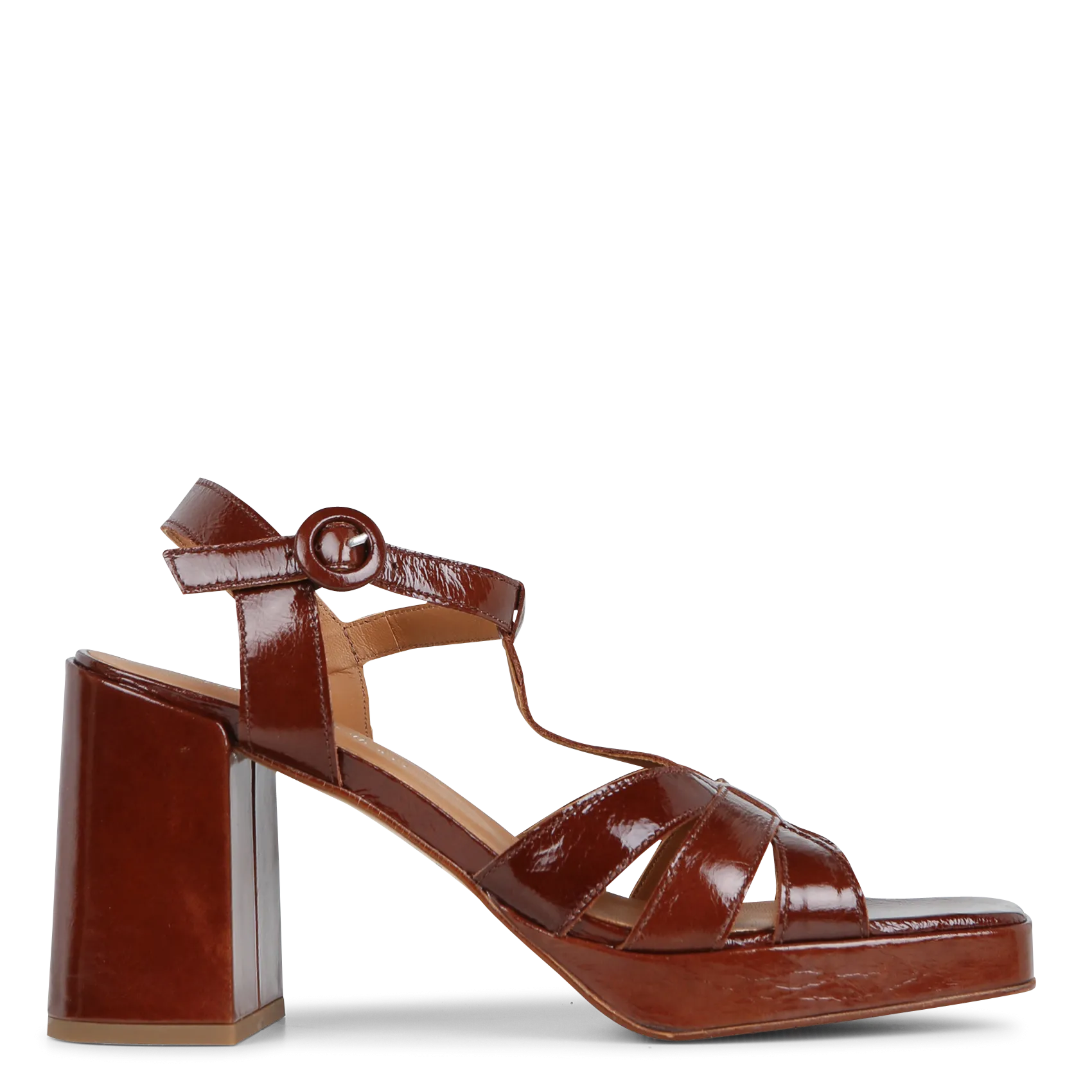 Sandales à talon haut en cuir lisse Marron RIMA