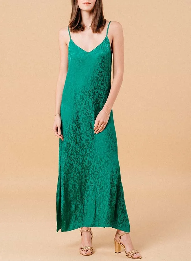 Robe longue évasée à encolure V Vert MICHAELA