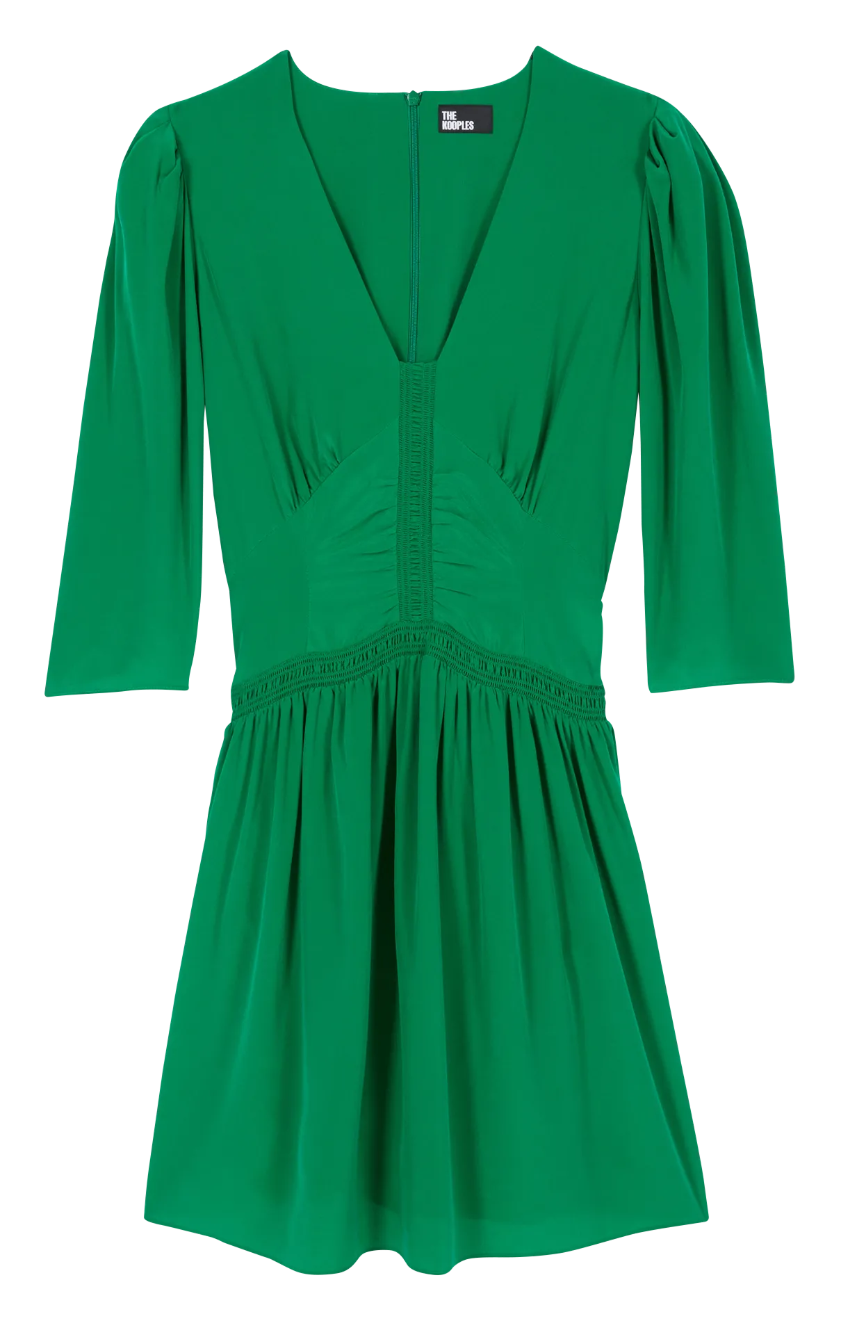 Robe courte col V en soie Vert