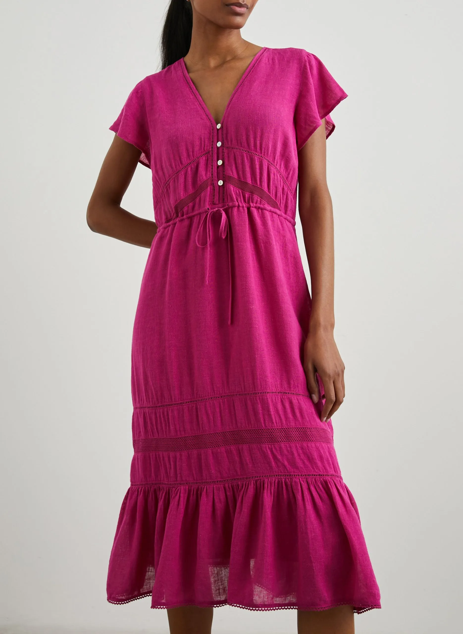 Robe midi boutonnée en lin mélangé Violet KIKI